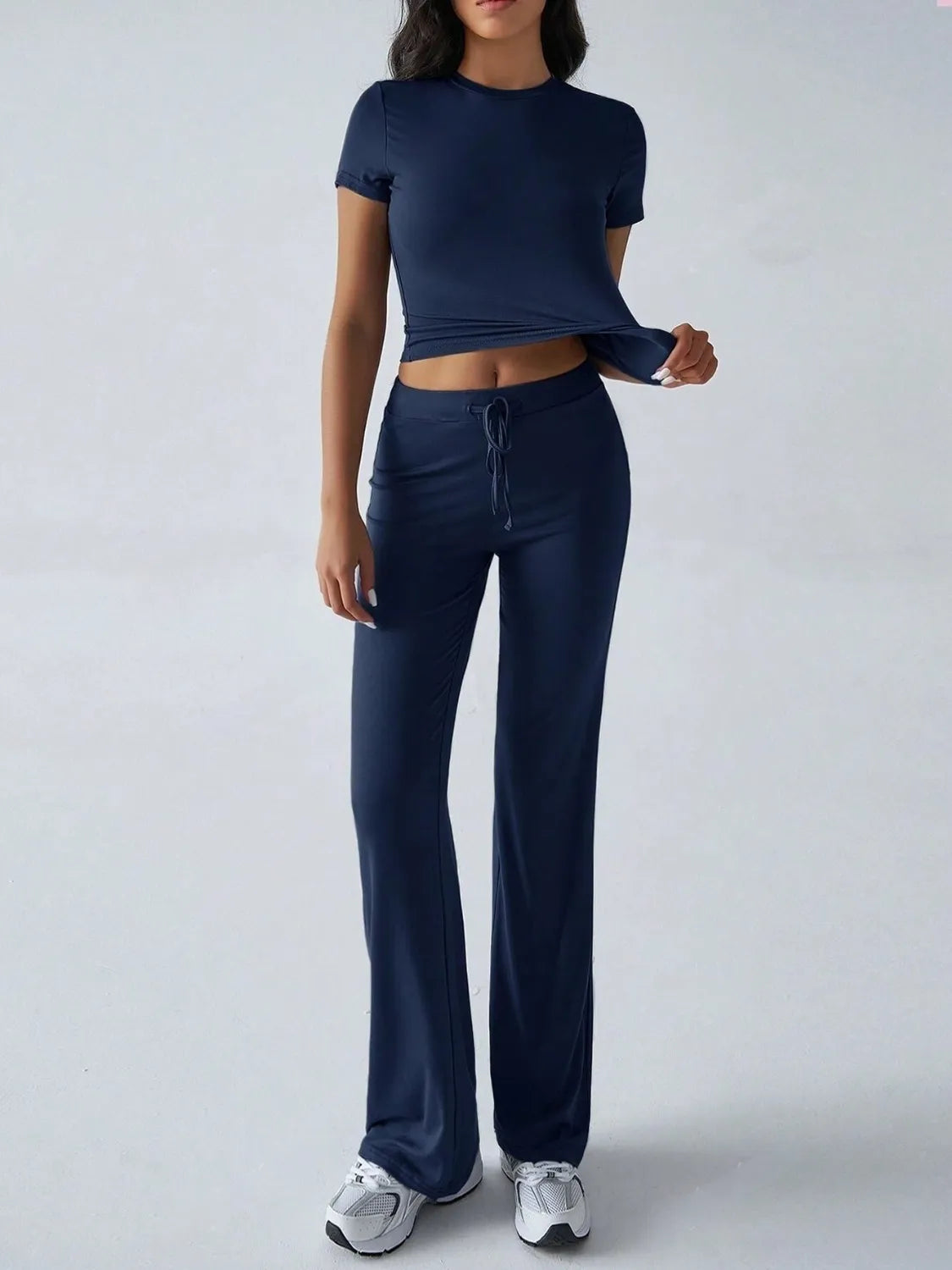 Round Neck Short Sleeve Top and Pants Set Dark Blue 0cc396e4-7876-4b0a-bd47-e915eb351518-Max-Origin