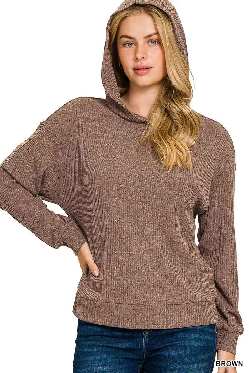 Zenana Ribbed Long Sleeve Hoodie BROWN 0cc694a5a5774a448f8150b573eb63bc-Max-Origin