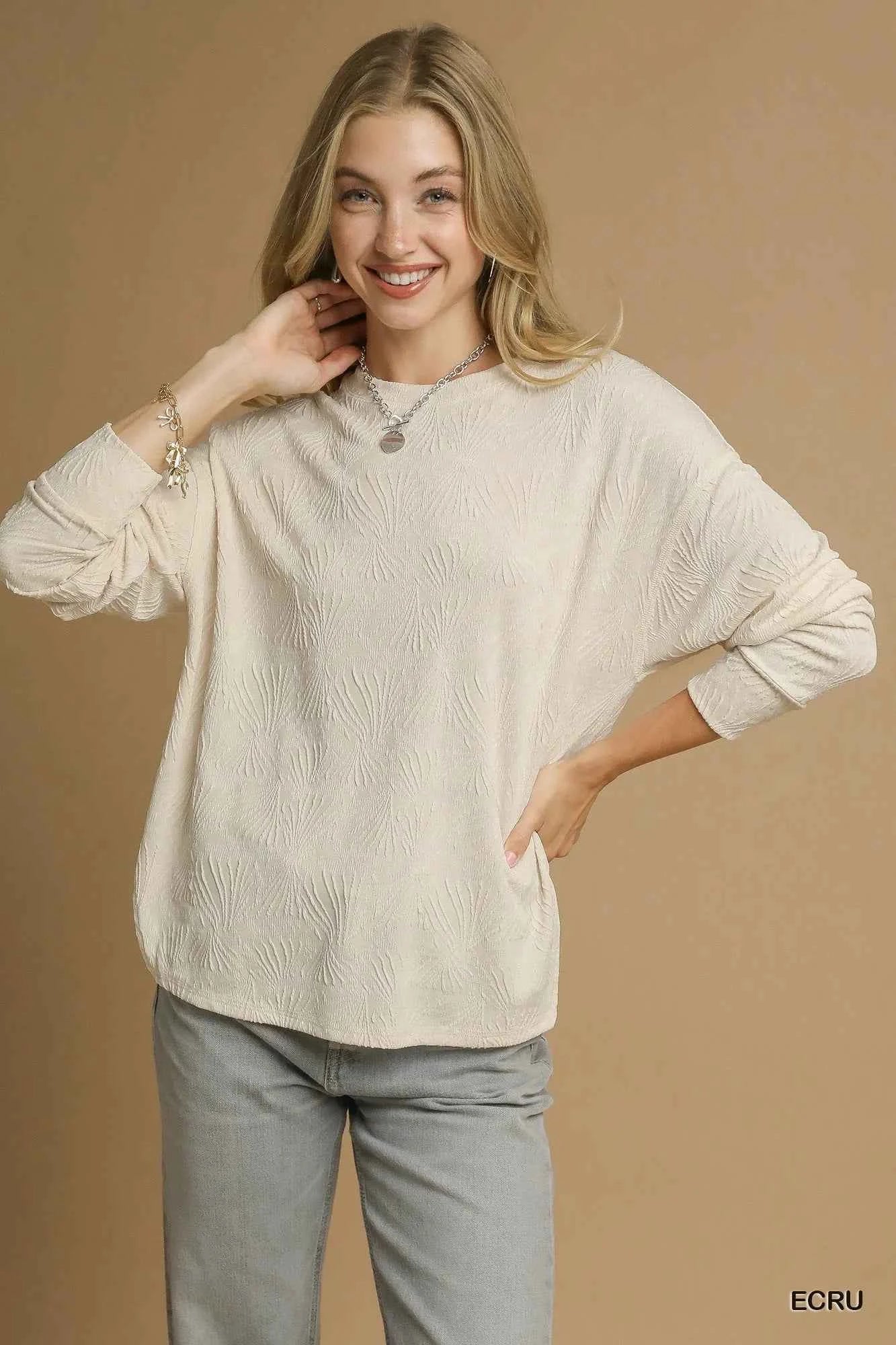 Umgee Textured Knit Long Sleeve Top ECRU 0cdbcf57-cca3-492c-9d4e-f8f54bca1655-Max-Origin
