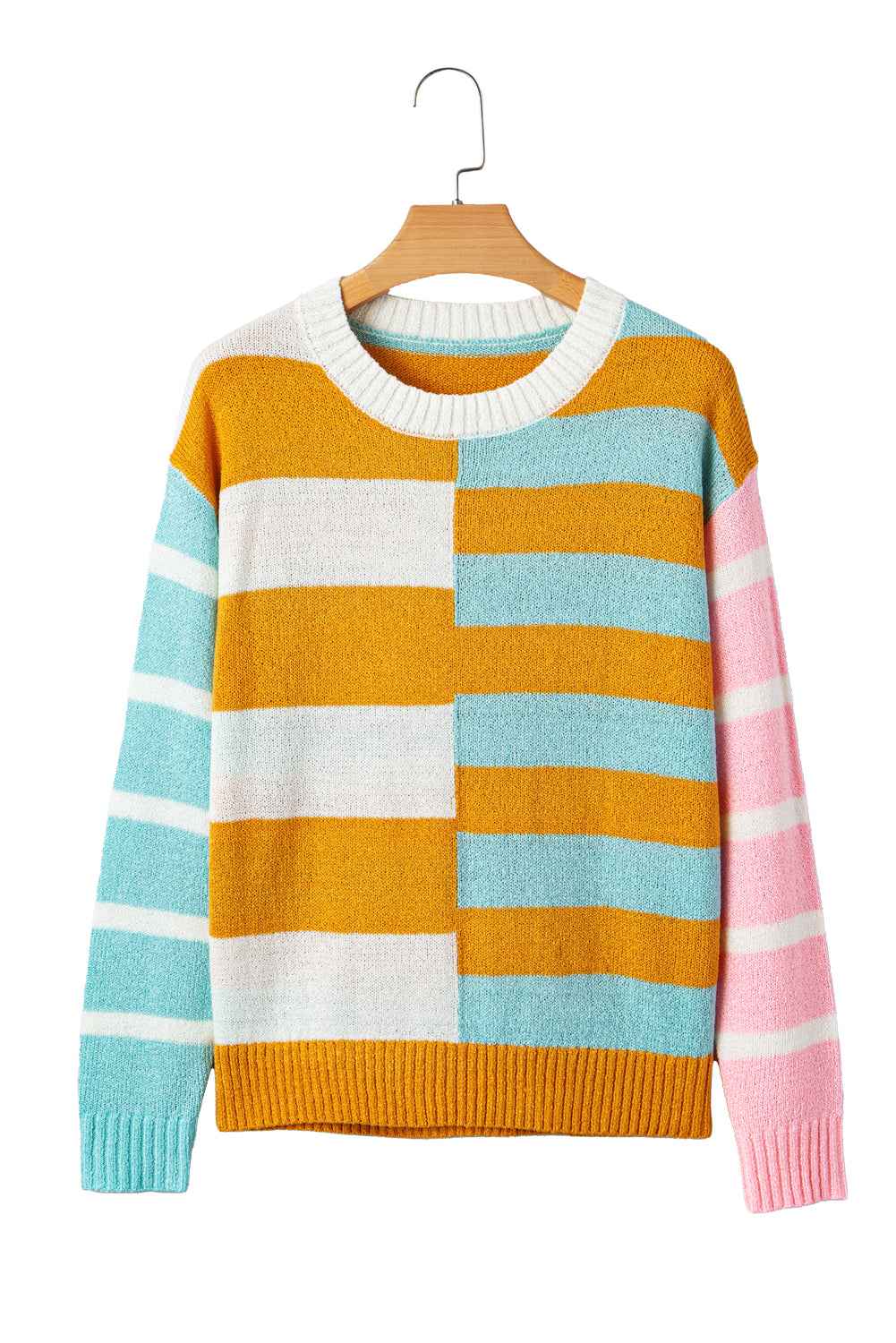 Jurassic Gold Colorblock Striped Pullover Sweater 0cef2de2ba6465d8