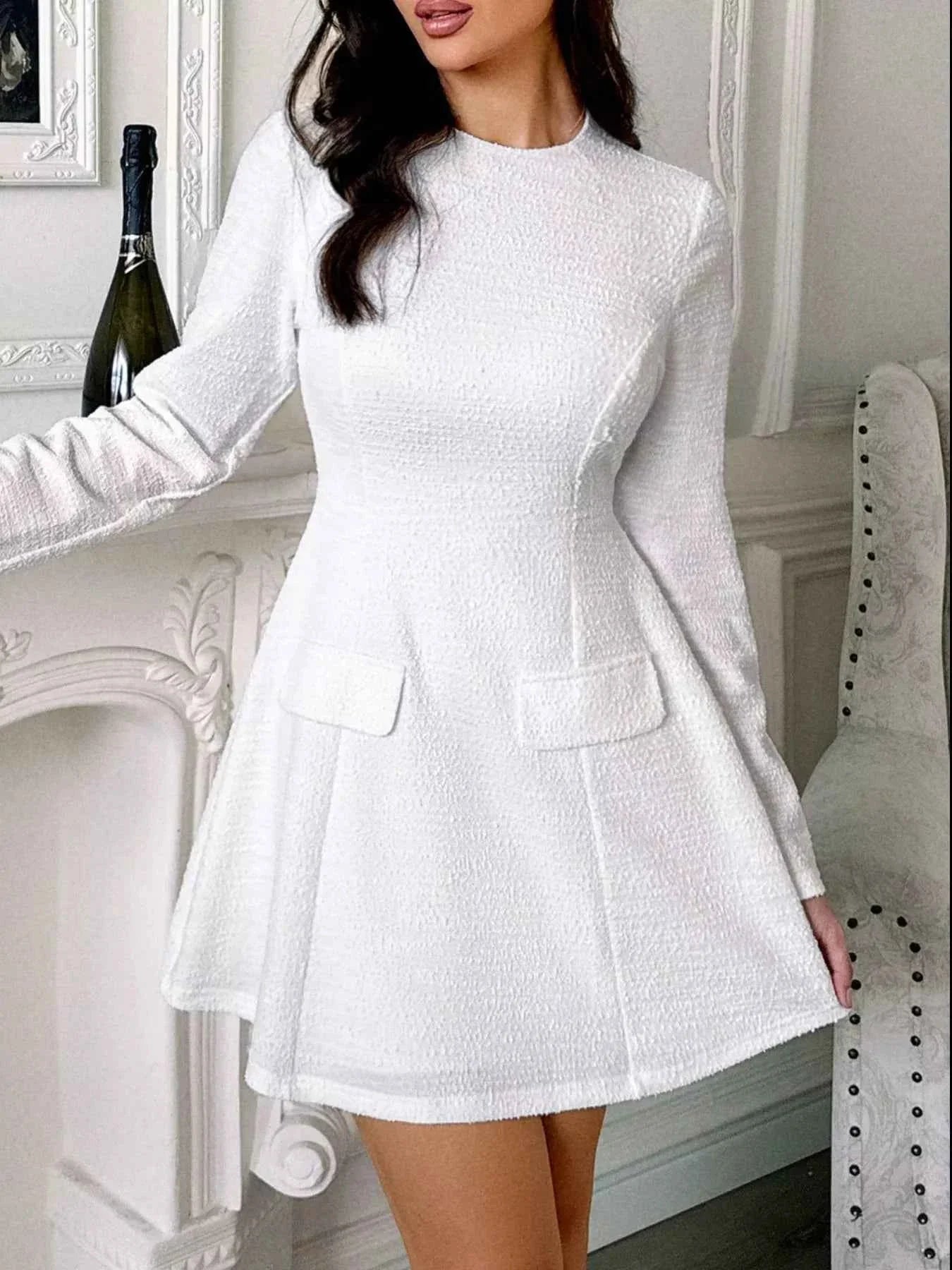 Cutout Back Long Sleeve Mini Dress White 0d0491cf-acc2-4f80-8f01-7d69c260efeb-Max-Origin