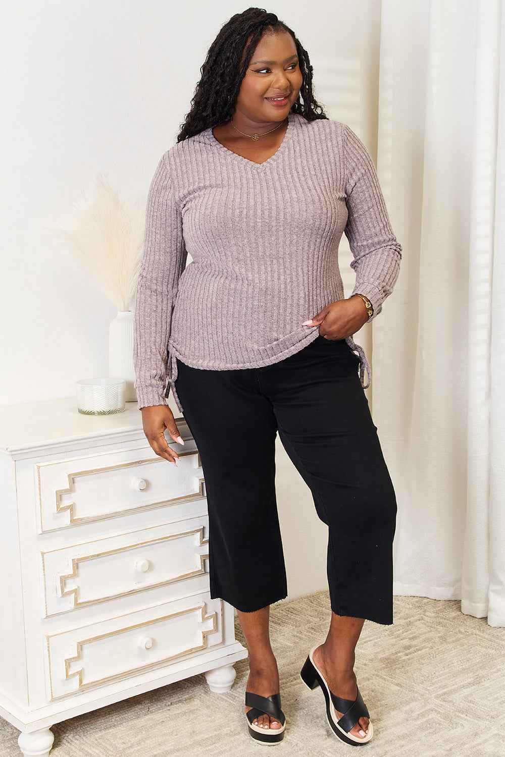 Double Take Drawstring Ribbed Long Sleeve T-Shirt 0d090ac65ffc4ed784dc250fa10fadb6-Max