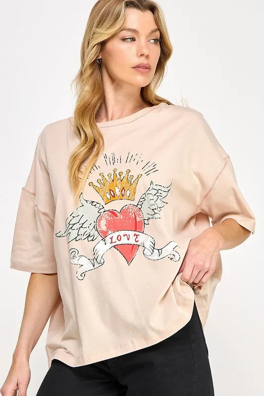 SAGE+FIG Love-Inpired Graphic Oversized T-Shirt Apricot 0d15ab82-2249-4322-a234-aba0bd686b7e-Max