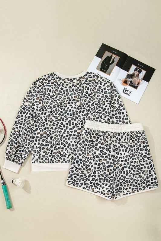 Plus Size Leopard Pullover and Shorts Set