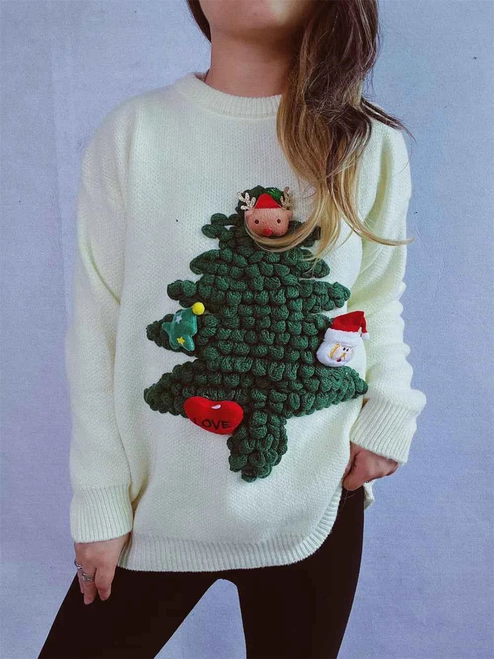 Christmas Tree Round Neck Long Sleeve Sweater 0d4f5e8d-478b-4411-be35-2eda6eac8304-Max