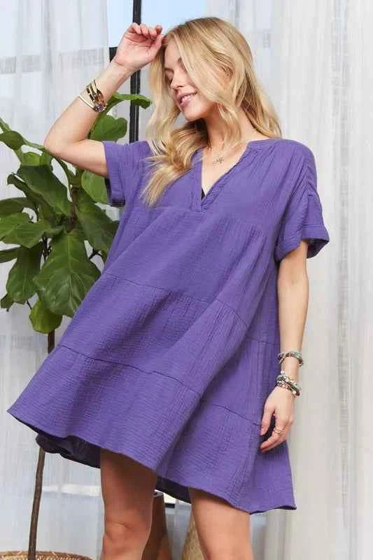 ADORA Tiered Notched Short Sleeve Dress 0d7ad831-4a19-4d62-98a3-8acfc7e59b21-Max