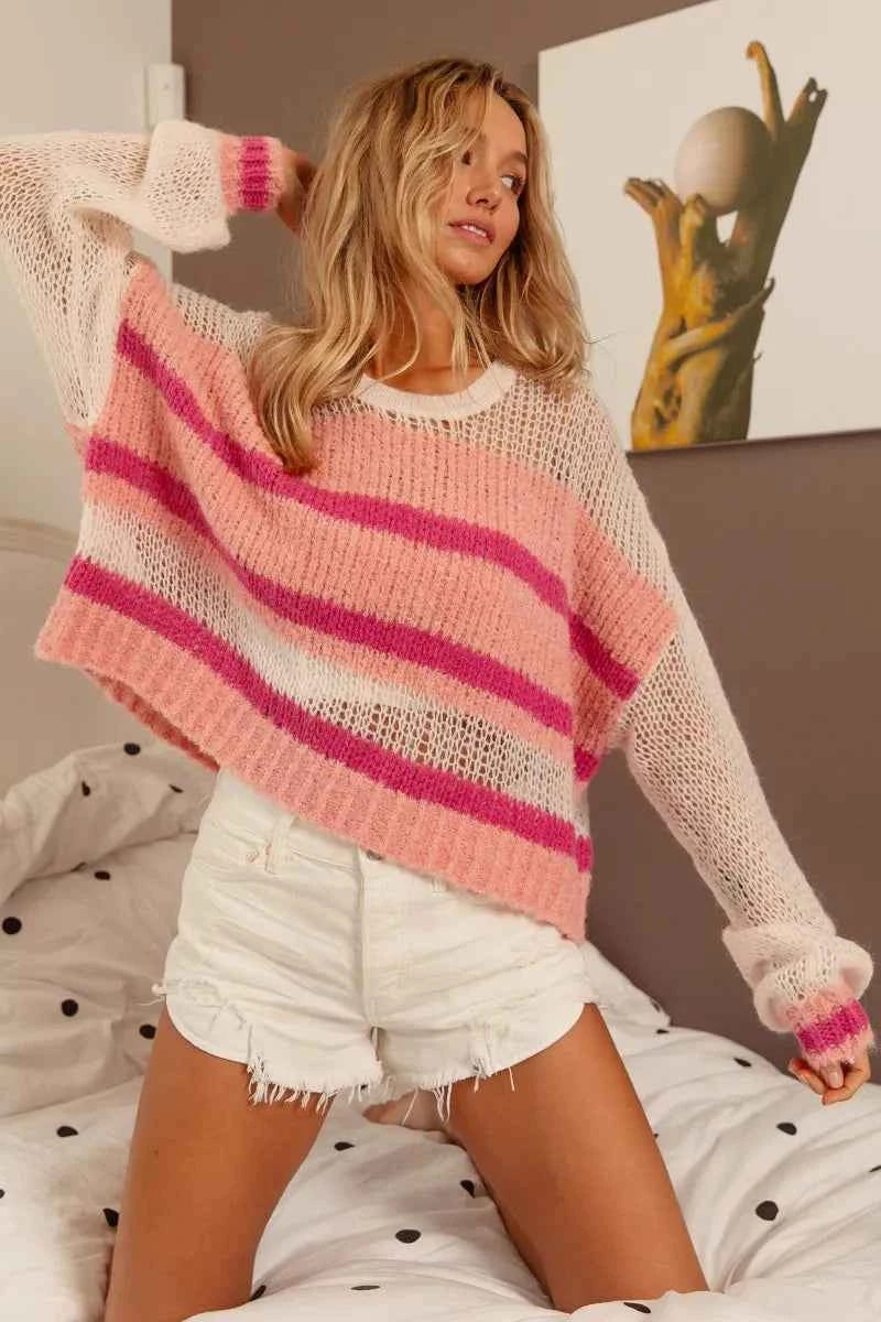 BiBi Hollow Out Yoke Detail Striped Sweater 0d87beafdb28402f999a6d7043967378-Max-Origin