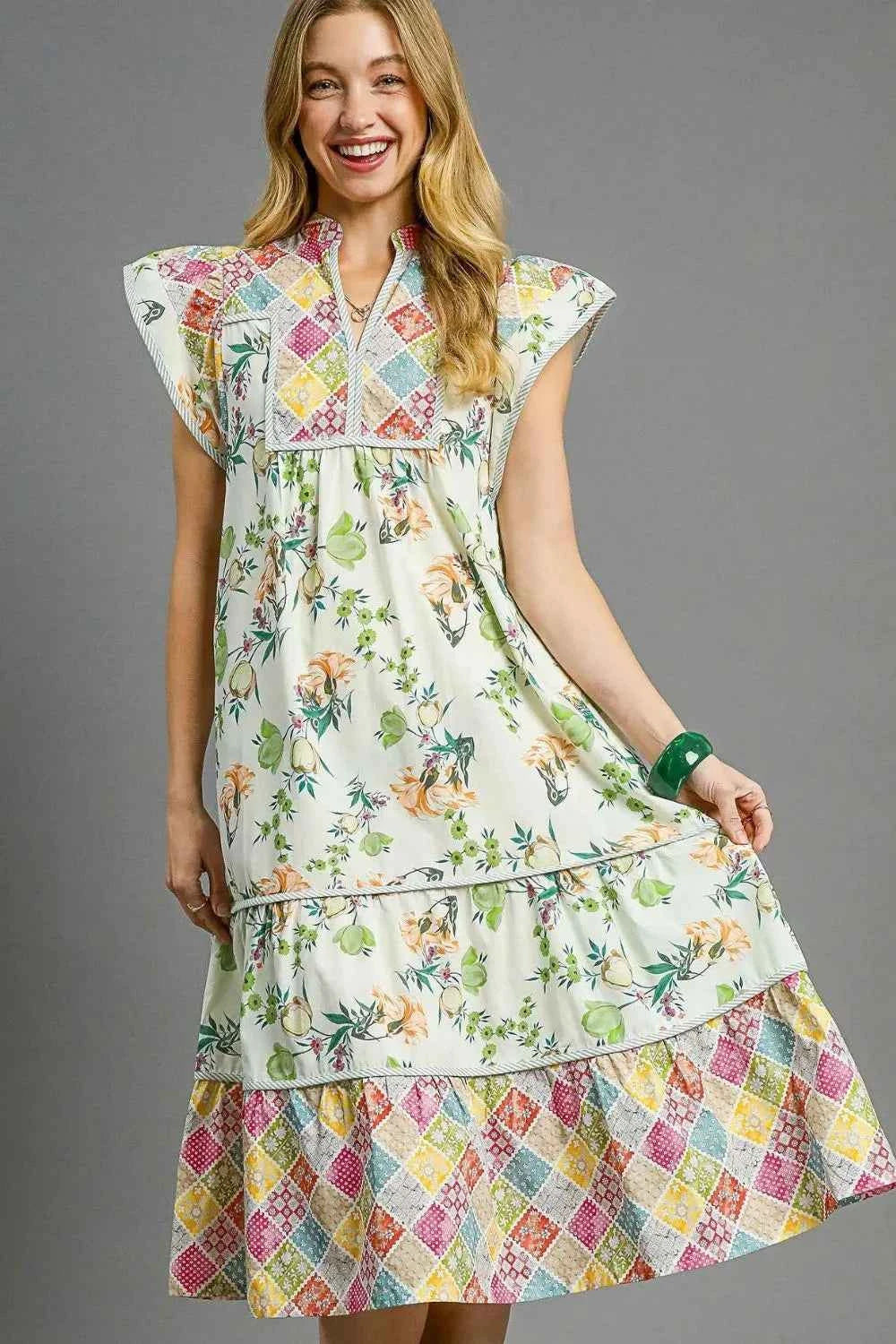 Umgee Patchwork Garden Midi Dress Gum Leaf 0d89010c-3cac-49ee-8d5b-406521a04497-Max-Origin