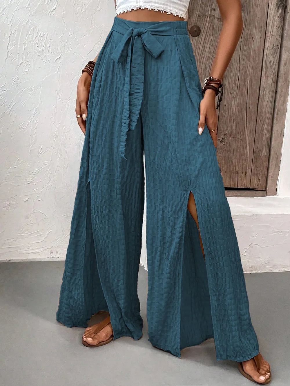 Honey Tied Slit Wide Leg Pants 0d8aa15b-f86c-49e9-af2b-62d787fb2a47-Max
