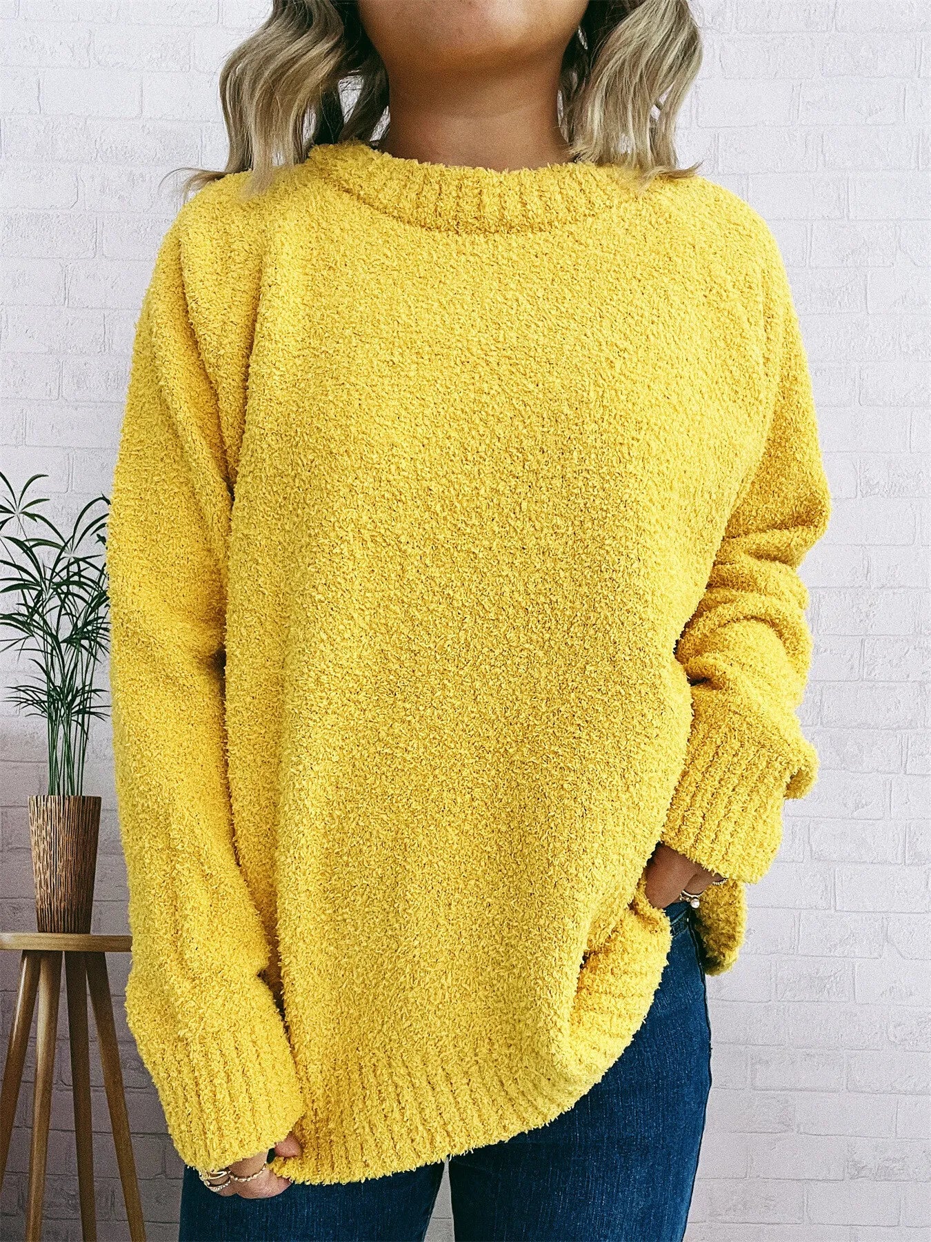Round Neck Raglan Sleeve Sweater Yellow One Size 0d909b050d9548a7aebef6d4c329ab74-Max-Origin