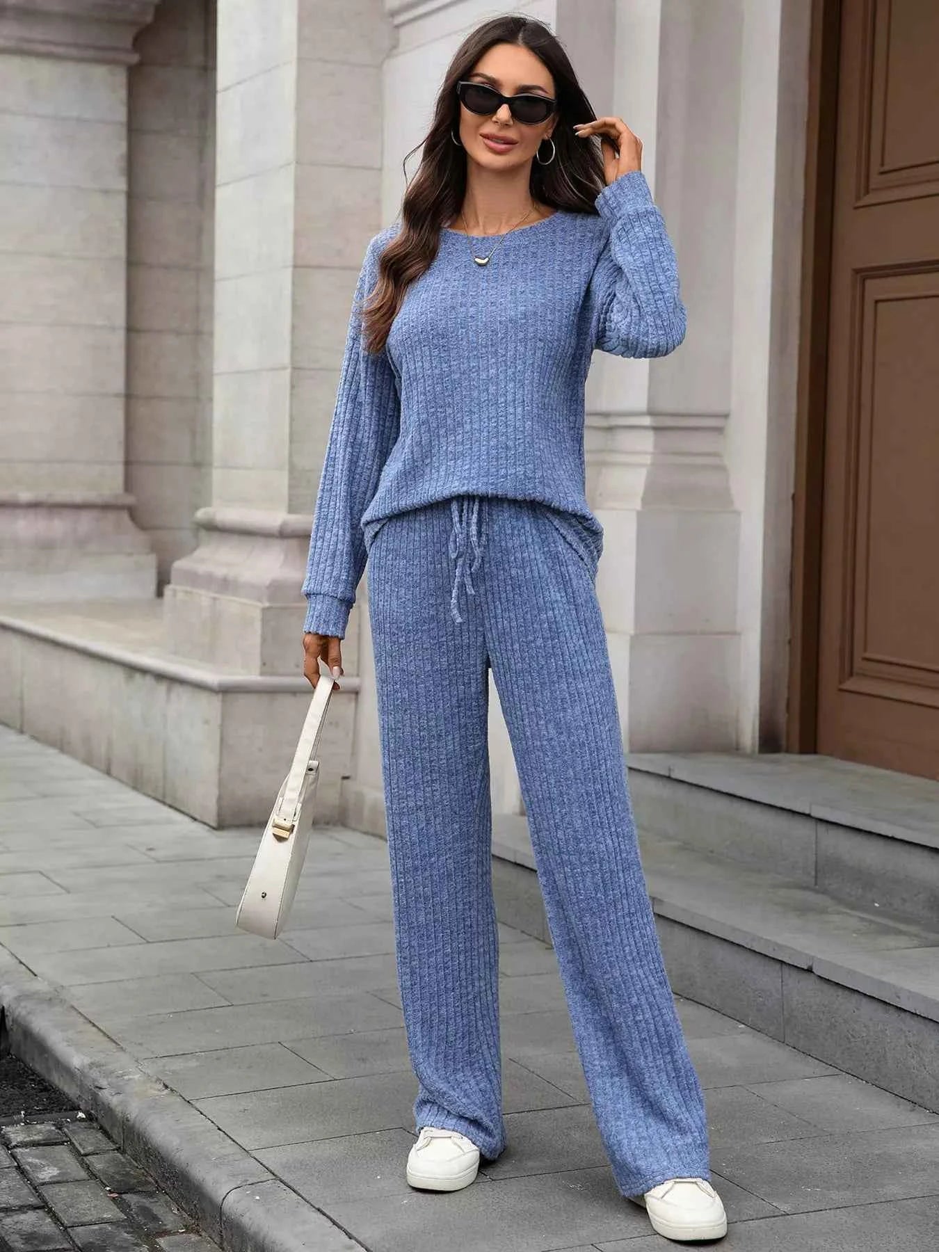 Ribbed Round Neck Top and Pants Set 0d9ae845dff54abfb11e682be0e9891b-Max-Origin