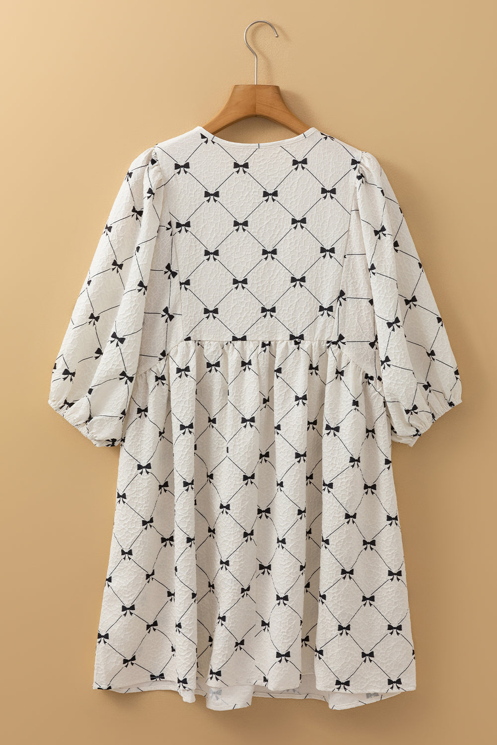 White Sweet Bow Print Lantern Sleeve Mini Dress 0d9c1048df28e8e0