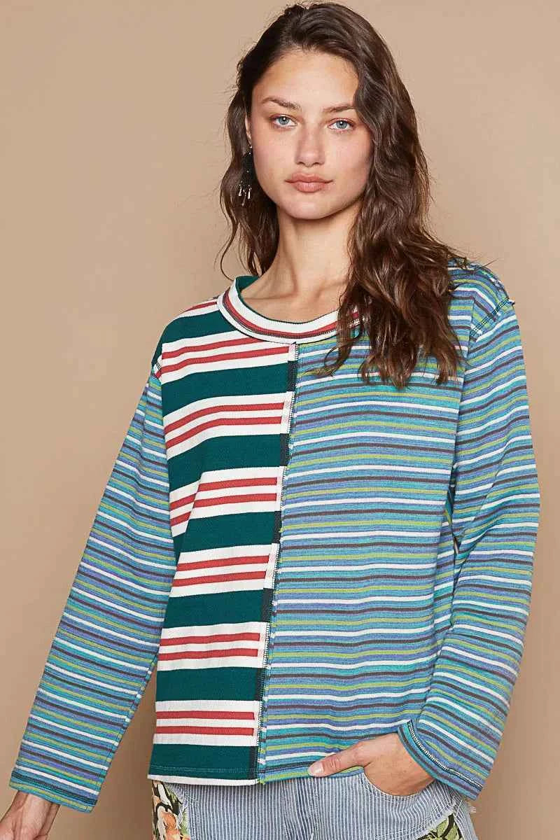 POL Color Block Striped Round Neck Long Sleeve T-Shirt 0ddfca28-44e2-4f71-802a-24fe08da7b7b-Max-Origin