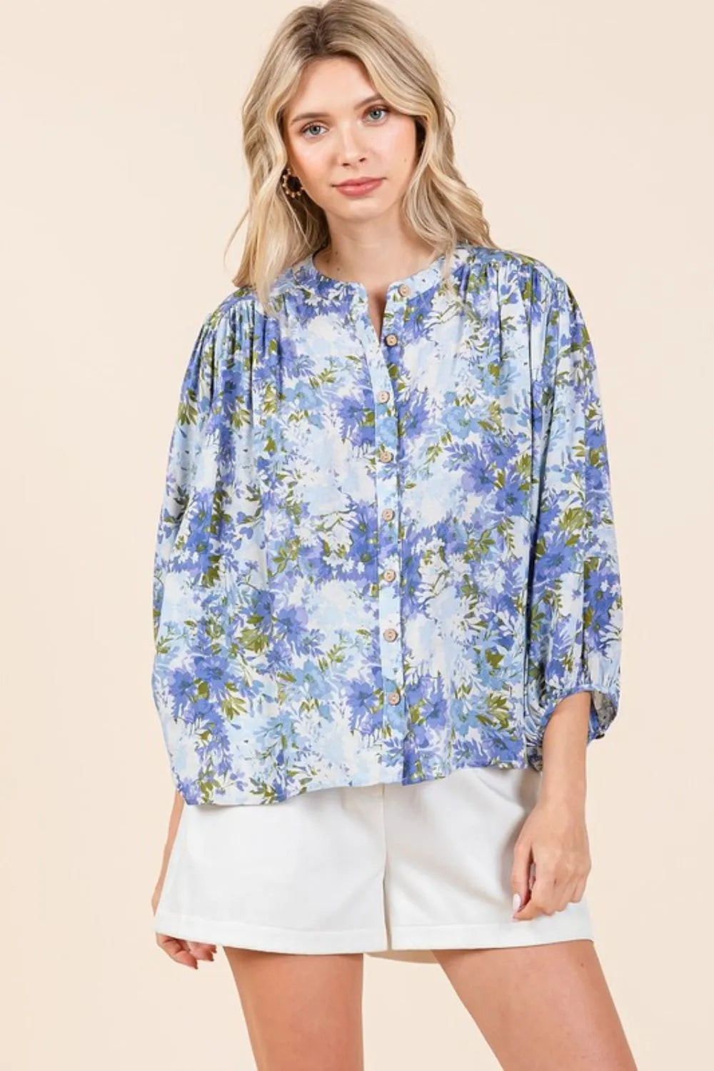 Mittoshop Flower Print Batwing Sleeve Button Down Blouse 0de02e21-b660-40da-b782-1dd4cc25a71f-Max