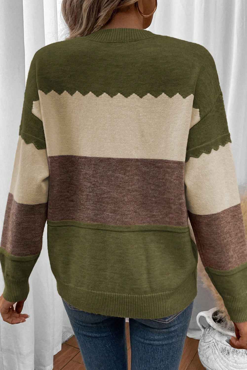 Black Colorblock Crew Neck Drop Shoulder Sweater 0de84f8e582b263b