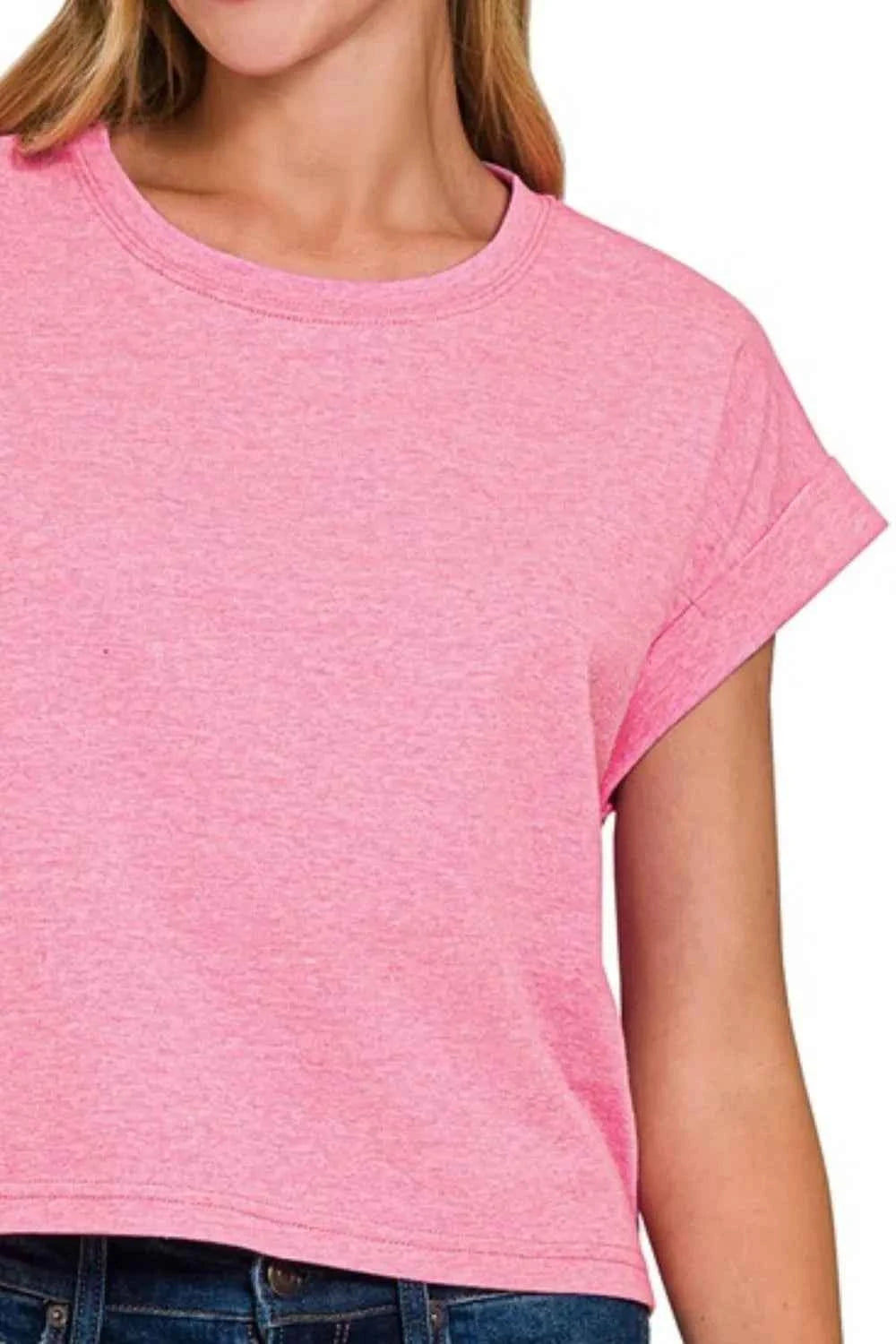 Zenana Rolled Sleeve Crop T-Shirt 0decfc6a-a356-4892-a099-d77499085619-Max-Origin