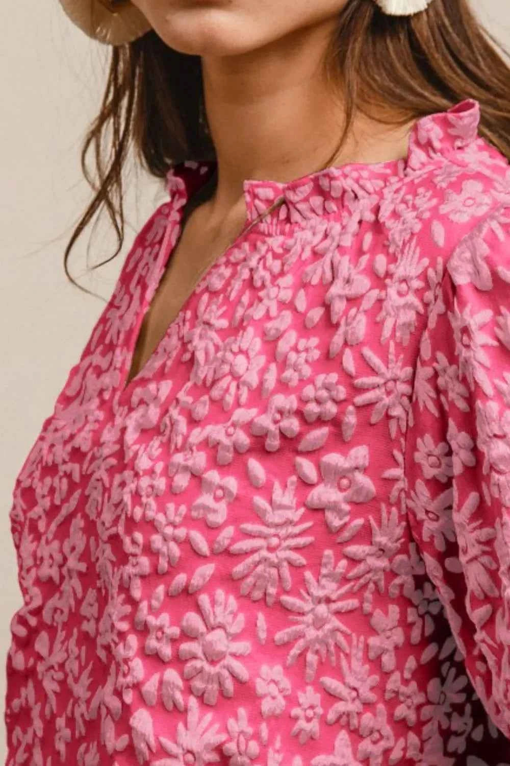 BiBi Floral Pattern Texture Short Balloon Sleeves Ruffled Blouse 0e1330bd-7997-49bd-9b6f-8d0daccf4f11-Max-Origin