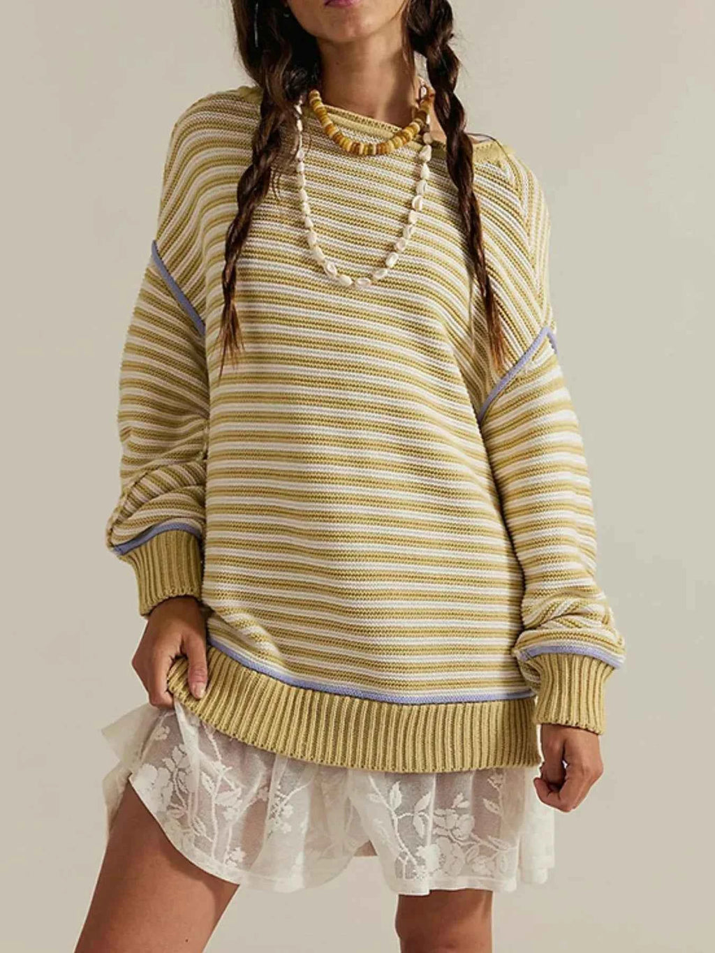 Slit Striped Oversized Sweater Yellow 0e18ab20-4772-4a14-a4f9-9e774abb1119-Max-Origin