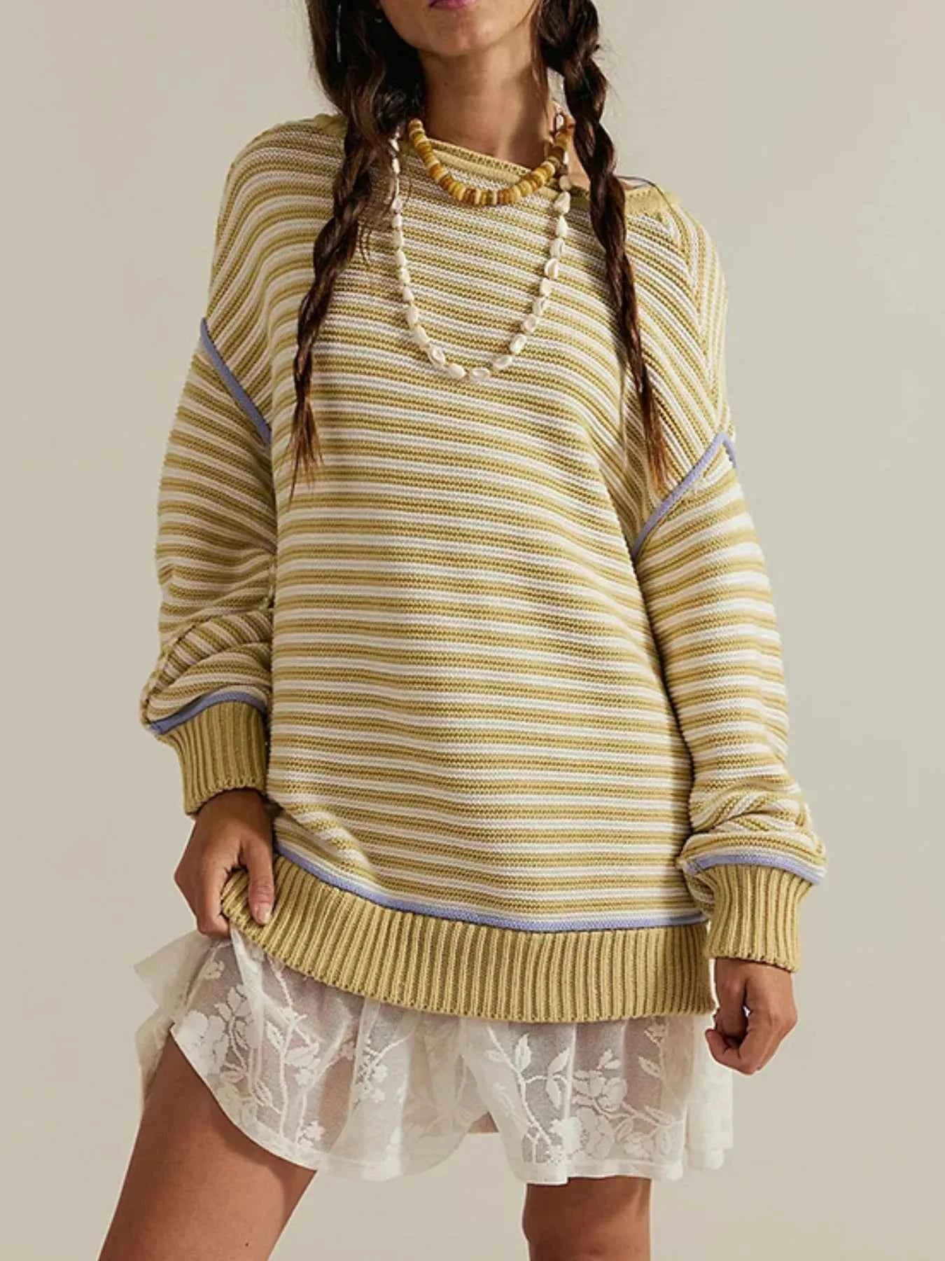 Slit Striped Oversized Sweater Yellow 0e18ab20-4772-4a14-a4f9-9e774abb1119-Max-Origin