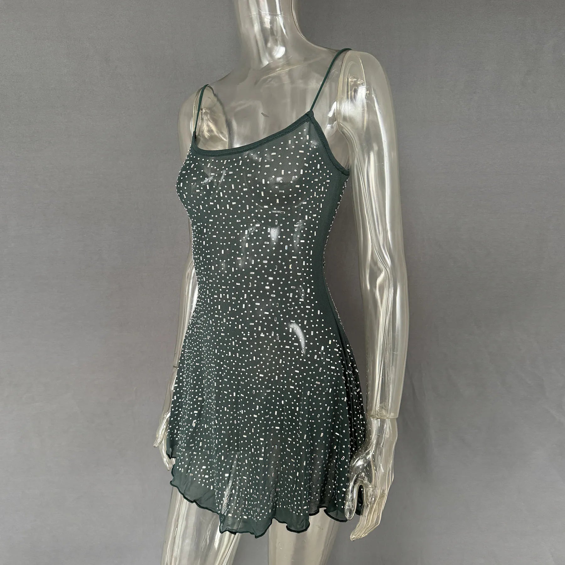 Rhinestone Decor Mini Cami Dress Green 0e19abc1-f0d5-4521-99c1-da5fe4593b94-Max-Origin