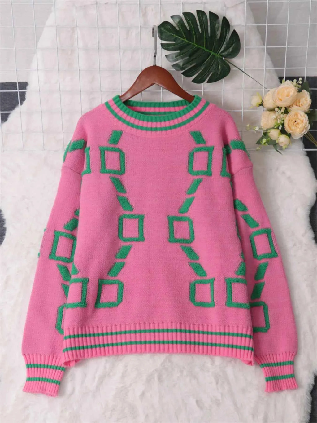 Contrast Round Neck Long Sleeve Sweater 0e2c975a632c46ea8eed9a853215f5de-Max-Origin