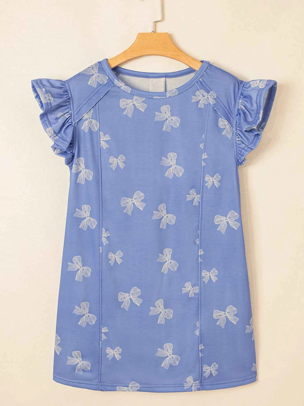 Bow Knot Print Crewneck Ruffled Sleeve Shift Mini Dress 0e702473e1ba4f68aa1cc9e9e25bd06b-Max-Origin