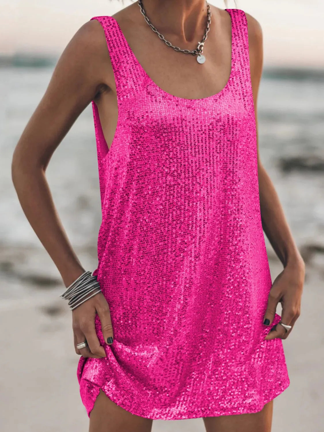 Sequin Scoop Neck Mini Dress Hot Pink 0e7868e1-de2e-47b7-9bd1-0829c65e75ed-Max-Origin