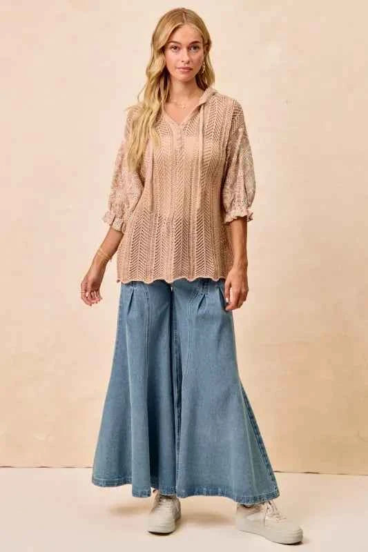 BiBi Jacquard Flower Puff Sleeve Hooded Knit Top 0e884a08-15b3-4f8a-8df0-b5b1c6a1ac19-Max-Origin