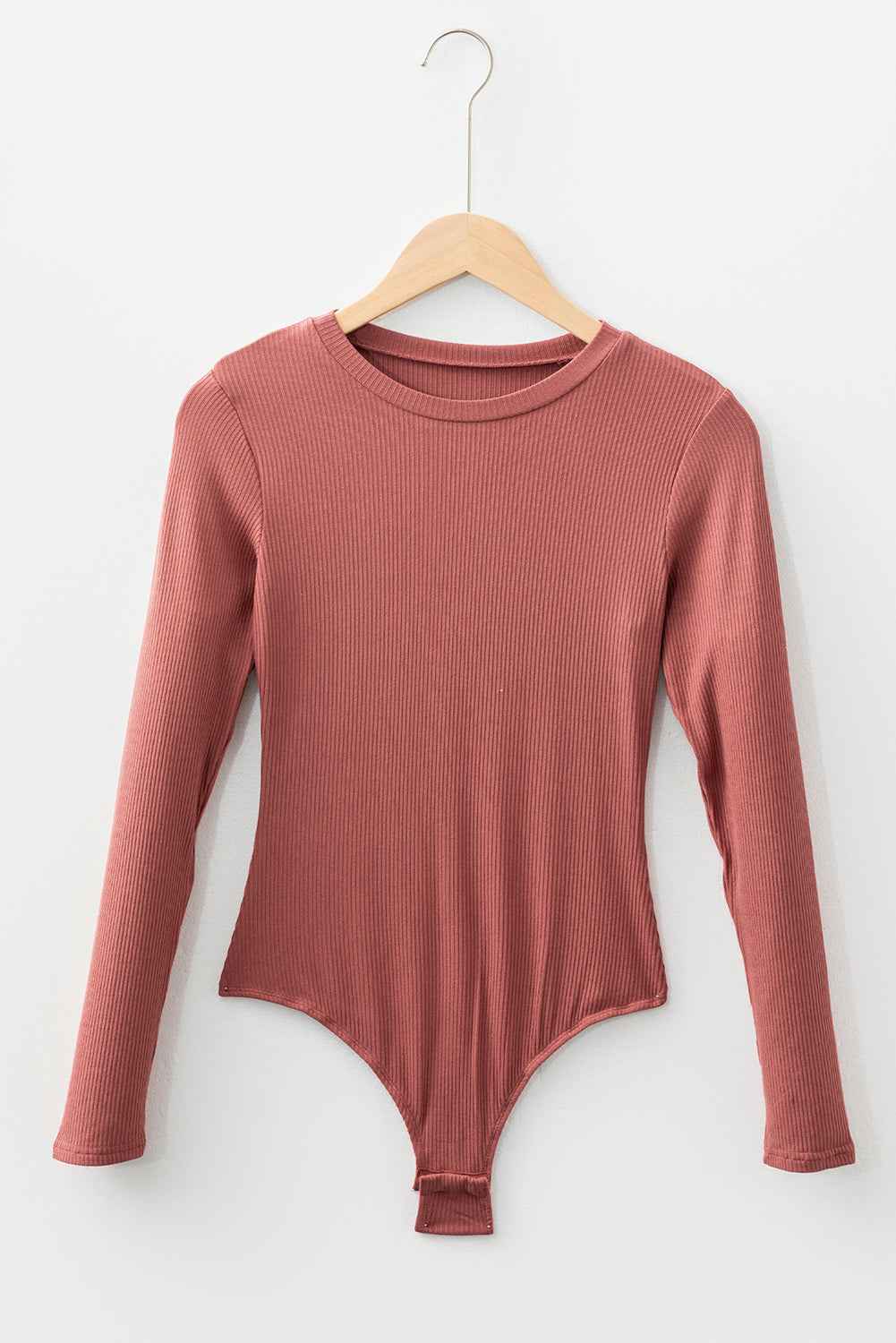 Mineral Red Ribbed Long Sleeve Crew Neck Solid Color Bodysuit 0e9c829fd5f7418b