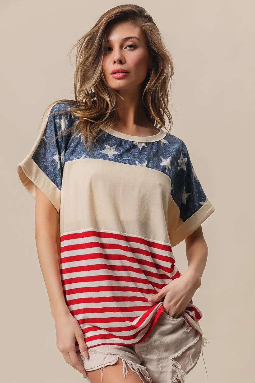 BiBi American Flag Theme Short Sleeve T-Shirt 0eb3598d-39a6-470e-ab10-39c818633642-Max