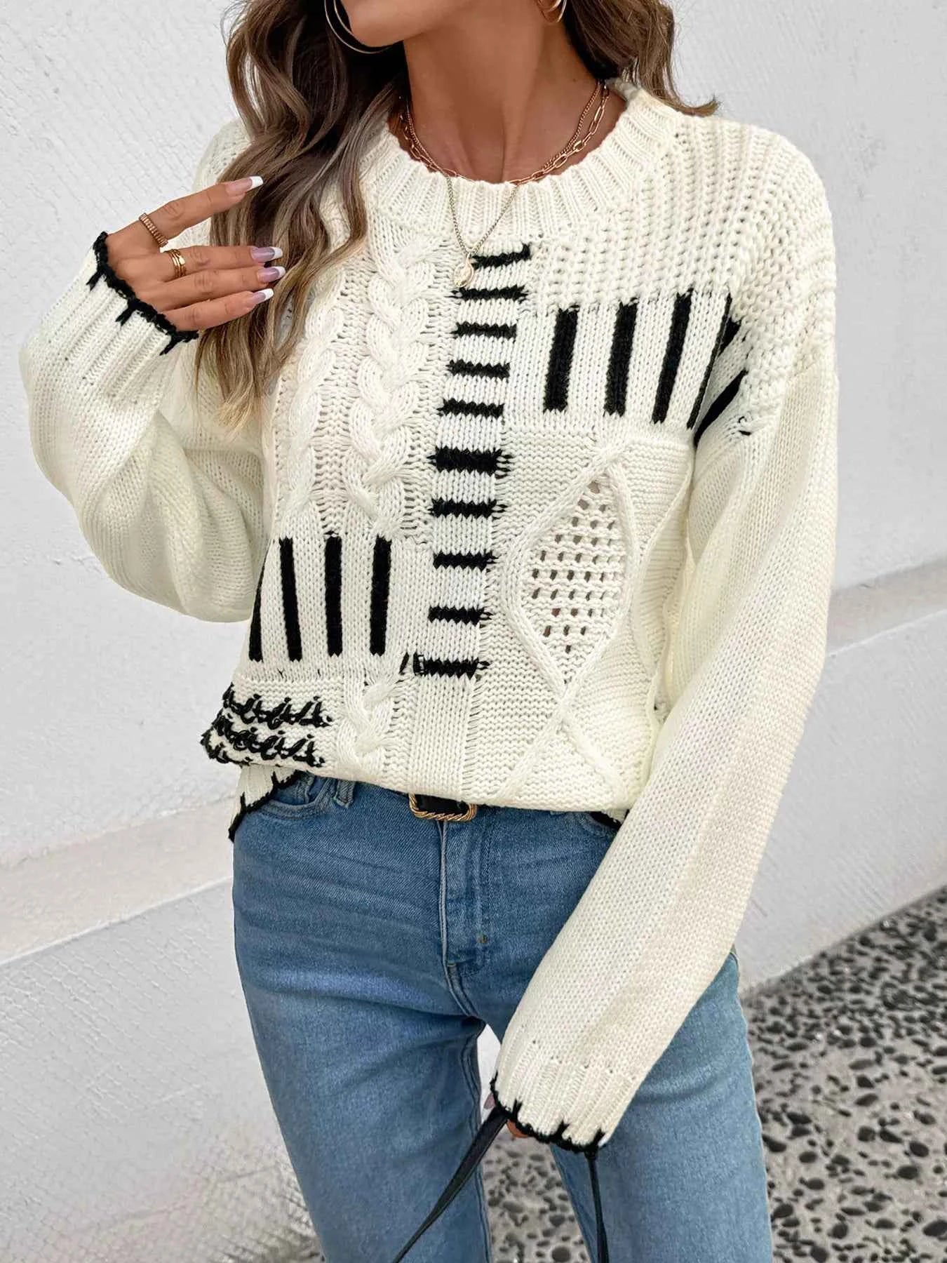 Cable Knit Round Neck Sweater 0ed1ebc5361741198bbd4072109add59-Max-Origin