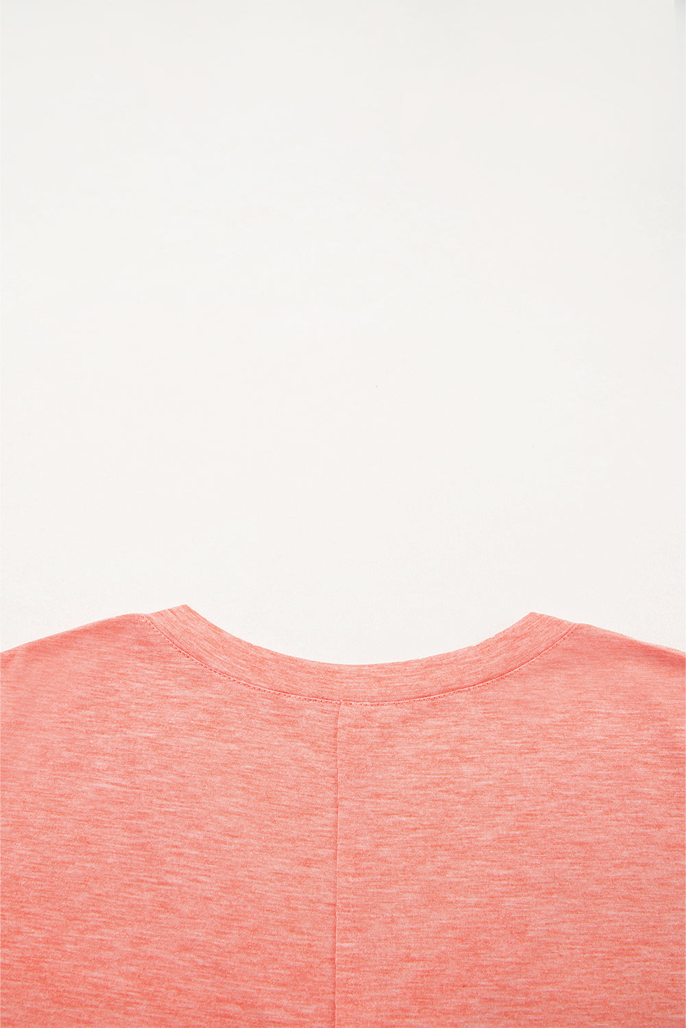 Fresh Salmon Floral Patched V Neck Long Sleeve Top 0ef6da868daa3630