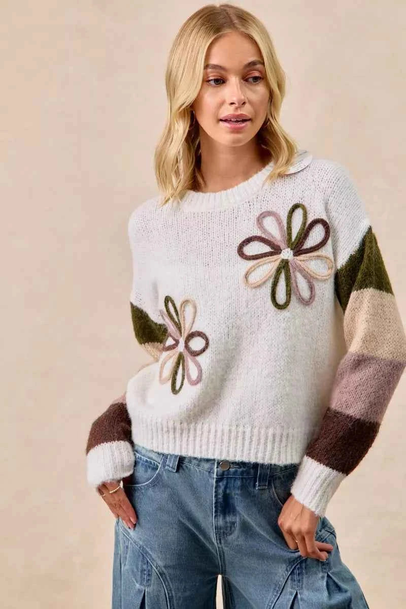 BiBi Flower Color Block Sweater 0efdf4e273074f47845047a78ea2dfb1-Max-Origin