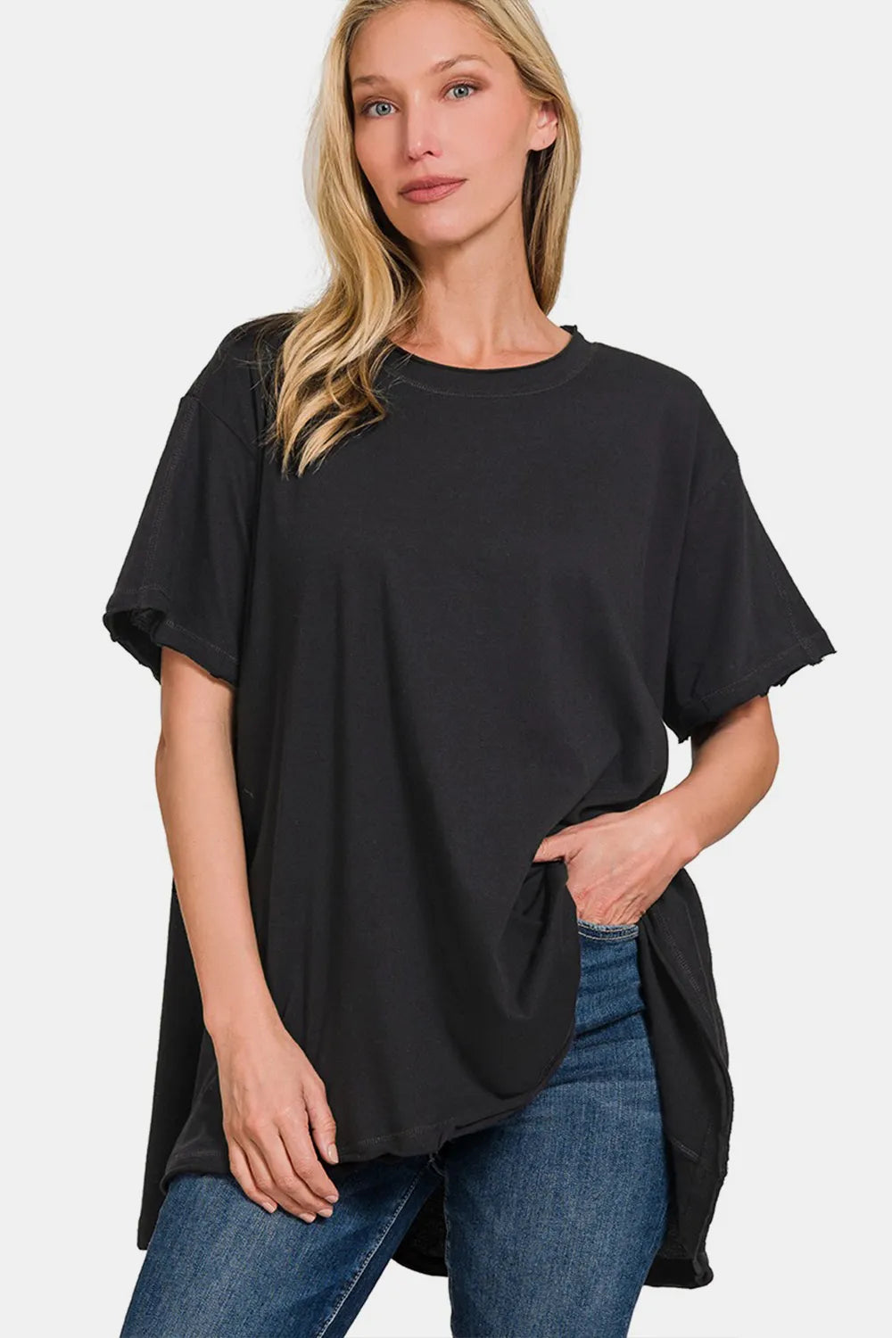 Zenana Round Neck Short Sleeve T-Shirt Black 0f090394-b6ac-4bce-bda7-29ed6c97da00-Max