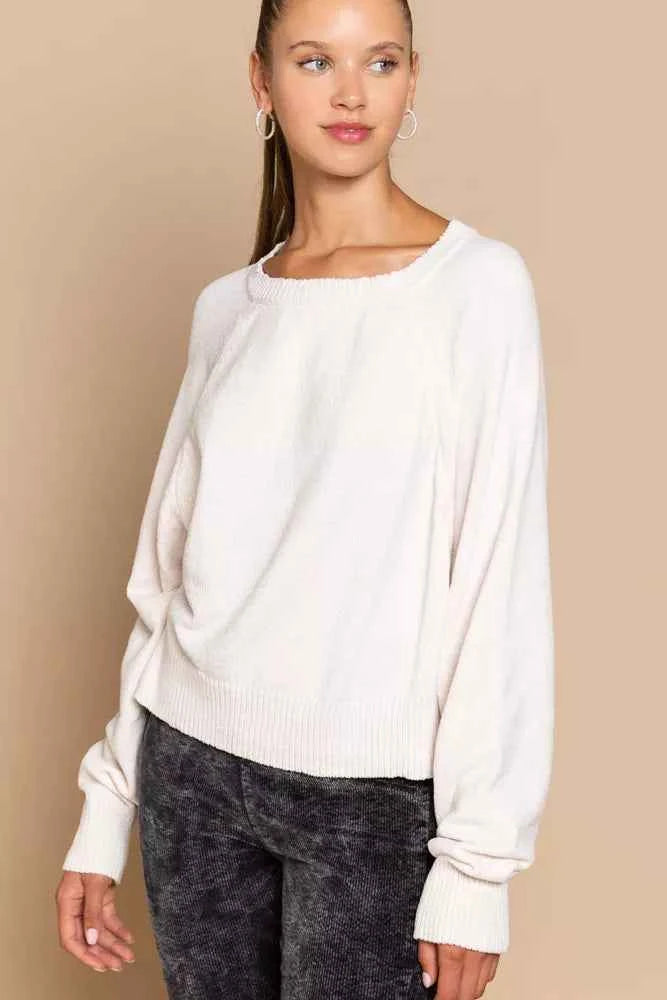 POL Round Neck Backless Sweater with Ribbed Edge 0f29ee5a-7792-47d2-bda6-6c5627682434-Max-Origin