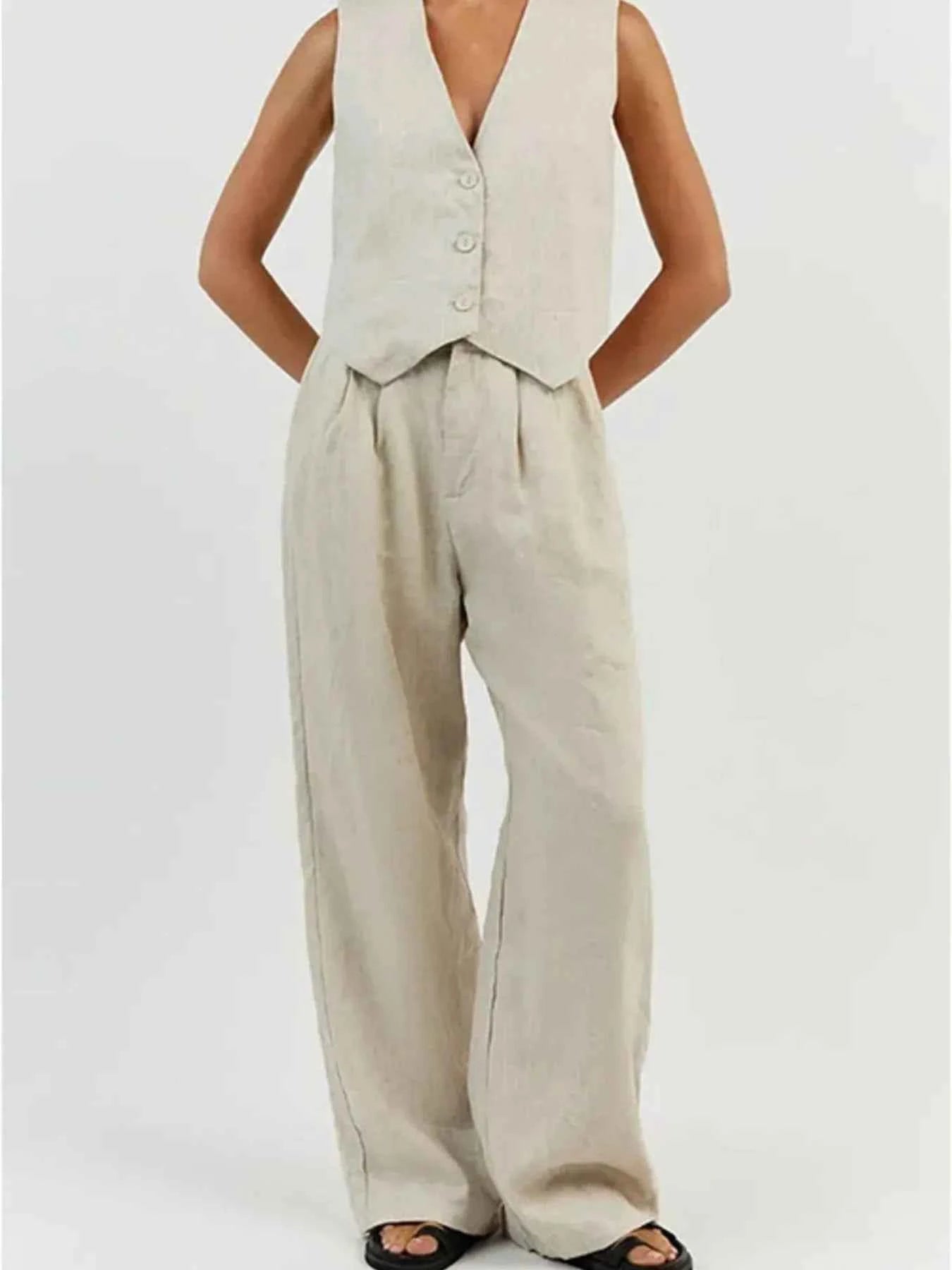 Full Size V-Neck Vest and Wide Leg Pants Set Plus Size Apricot 0f33a533-f49d-49ff-8406-f355e13be403-Max-Origin