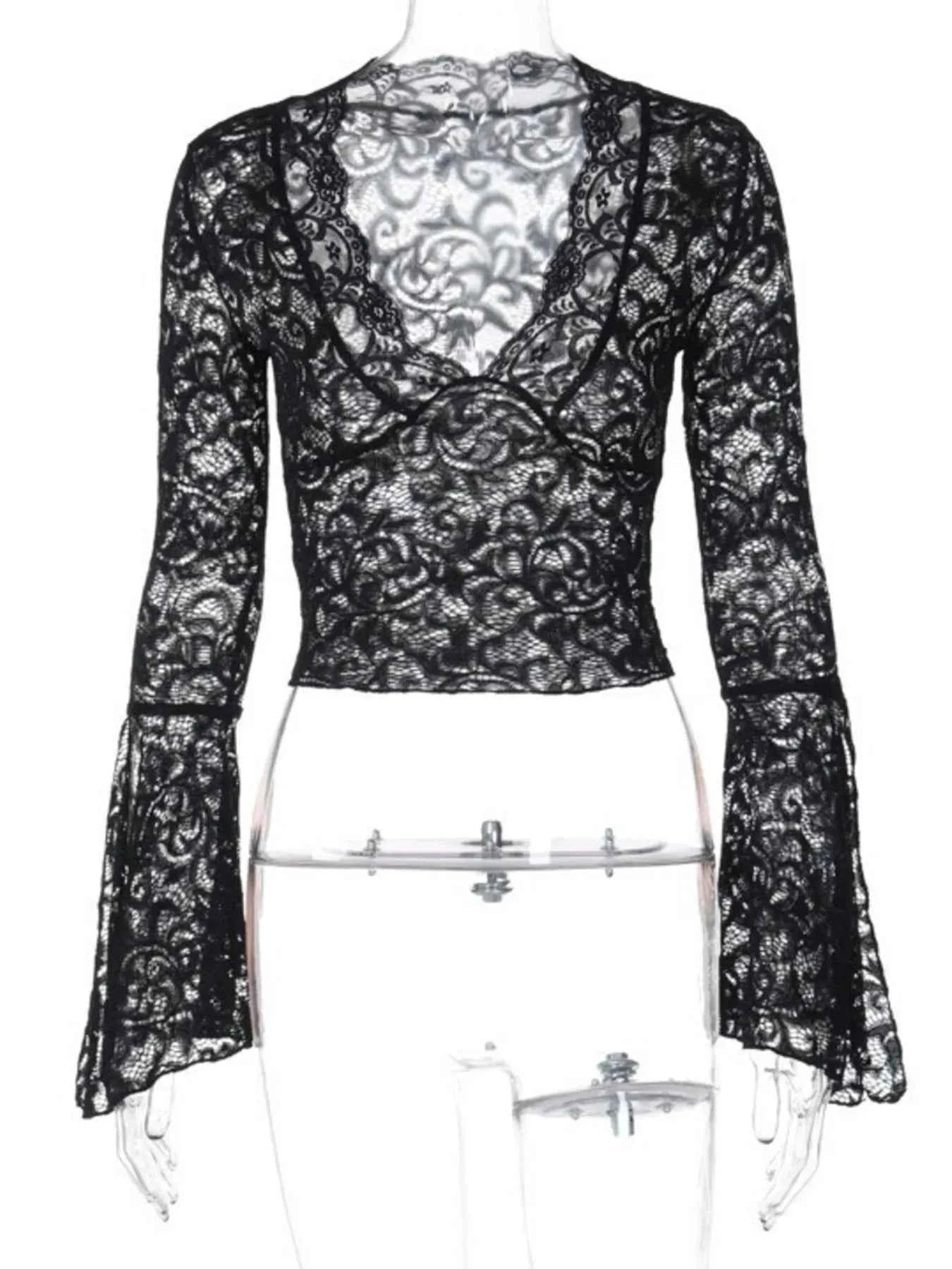 Lace Long Sleeve Deep V-Neck Blouse 0f394369-d941-4f50-95d7-d5f0bfe025c5-Max-Origin
