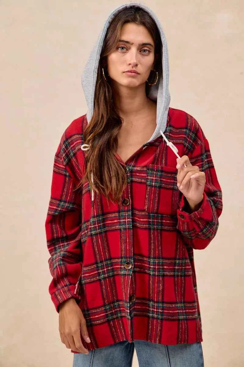 BiBi Brushed Plaid Hooded Jacket 0f3c29fa9ccd4b6e9966f3224b1733b9-Max-Origin