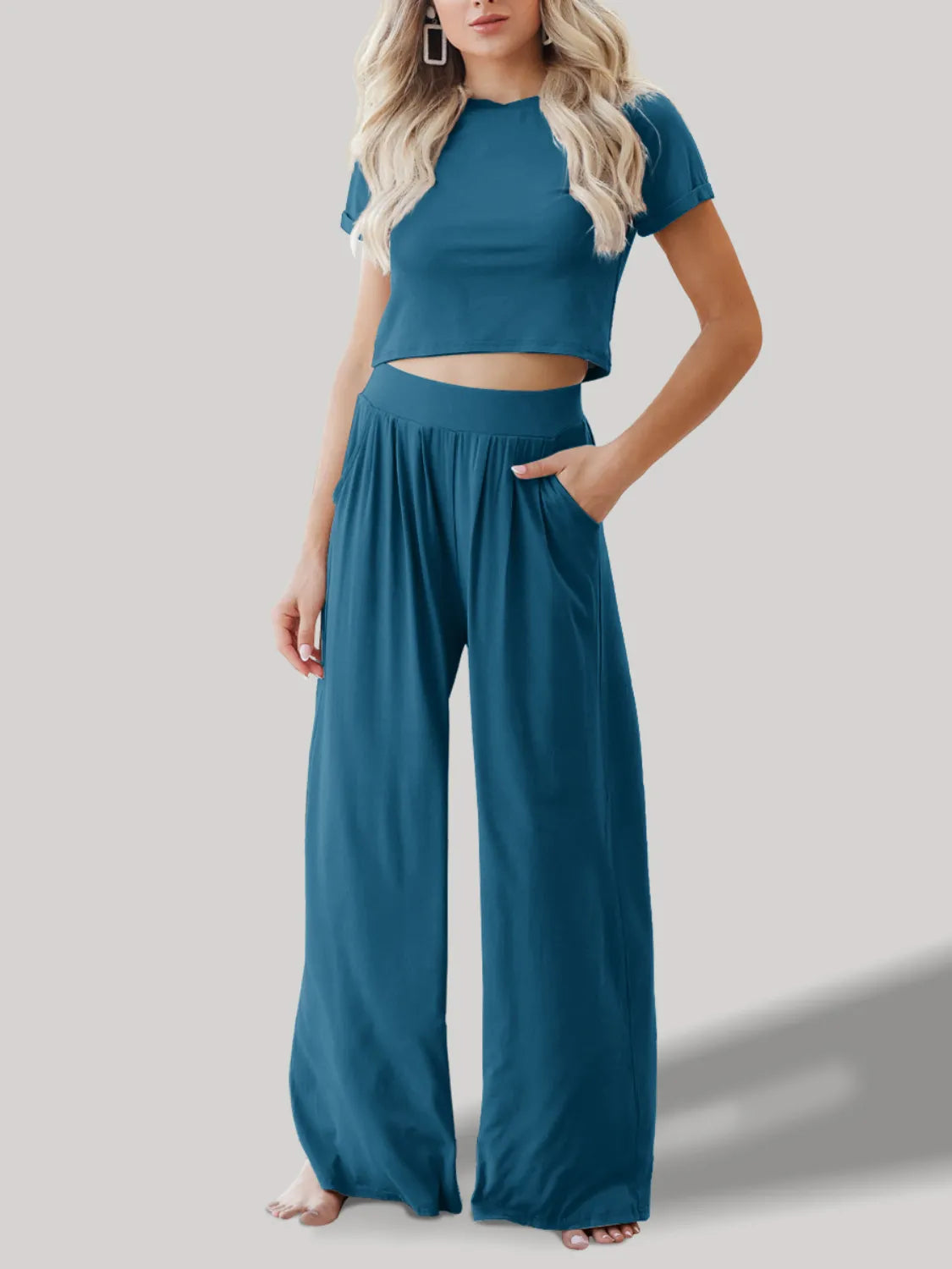 Round Neck Short Sleeve Top and Pants Set French Blue 0f4a38fd-e49a-487c-b448-9fb6aa82e5df-Max-Origin