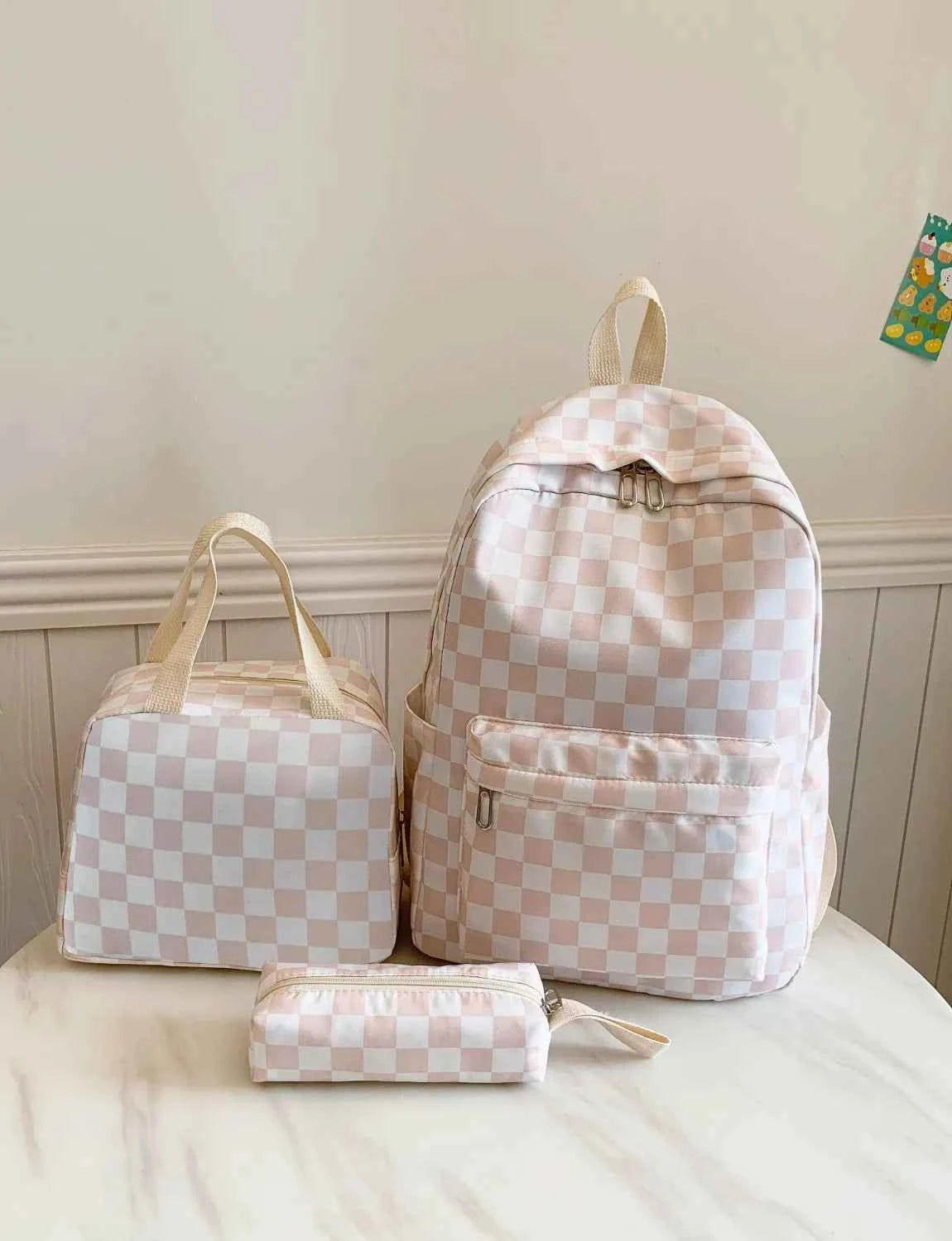 Checkered Pattern 3-Piece Bag Set Pink onesize 0f52fb1e-7b84-4f26-94d3-bf2c6b2d2ba2-Max-Origin