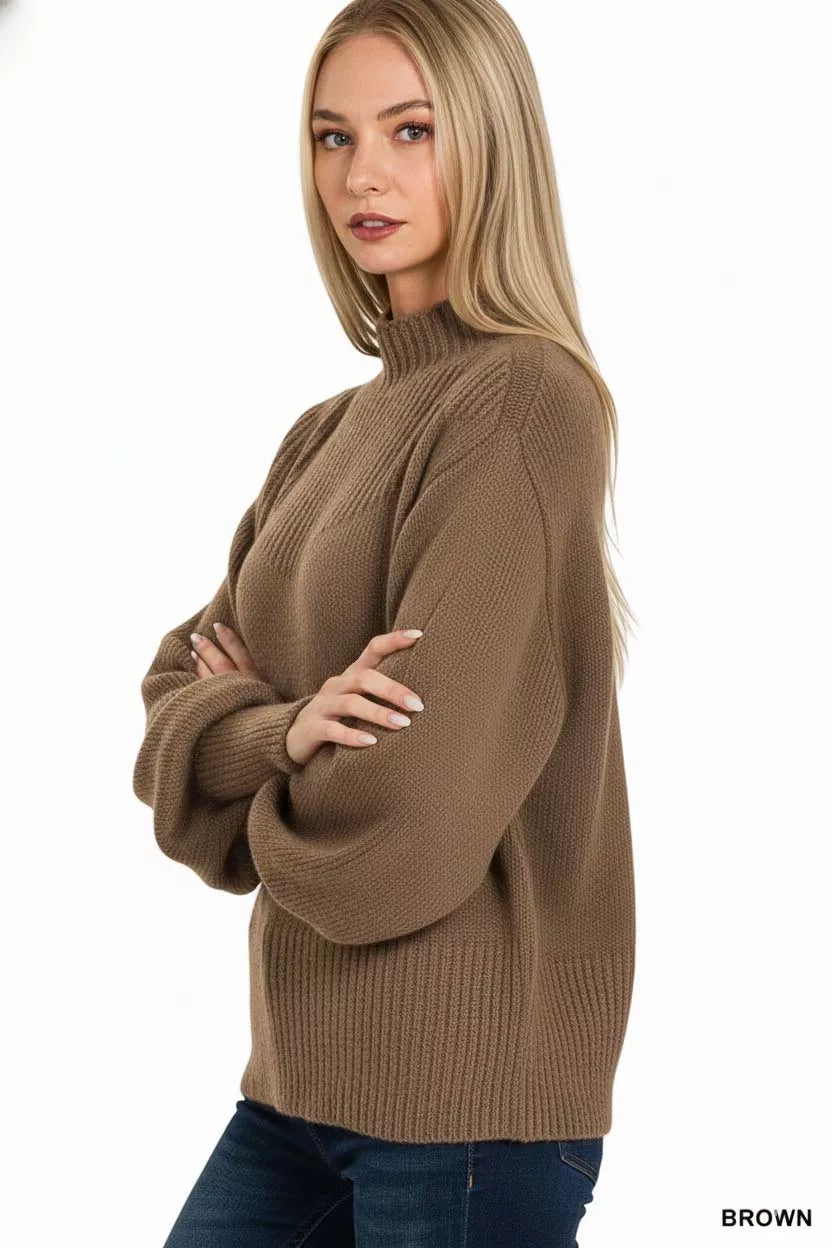 Zenana Balloon Sleeve Mock Neck Sweater 0f541d0c-7ebf-4810-82ba-1a46cf553481-Max-Origin