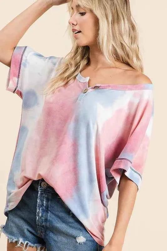 BiBi Tie Dye French Terry Top With Buttoned Placket 0f596bf380dc446792a94785f431509f-Max-Origin