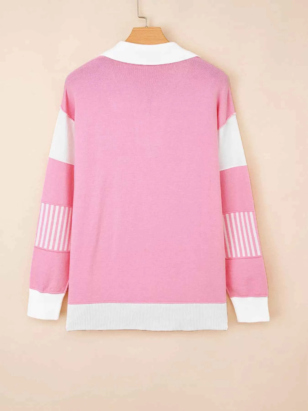 Contrasting Polo Collar Color Block Knit Drop Shoulder Sweater 0f72bf62a7534eae847e0dad39107124-Max-Origin