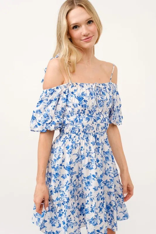 And The Why Off Shoulder Bubble Sleeve Dress White Blue 0f818882b13246a5948abb0c71832523-Max-Origin