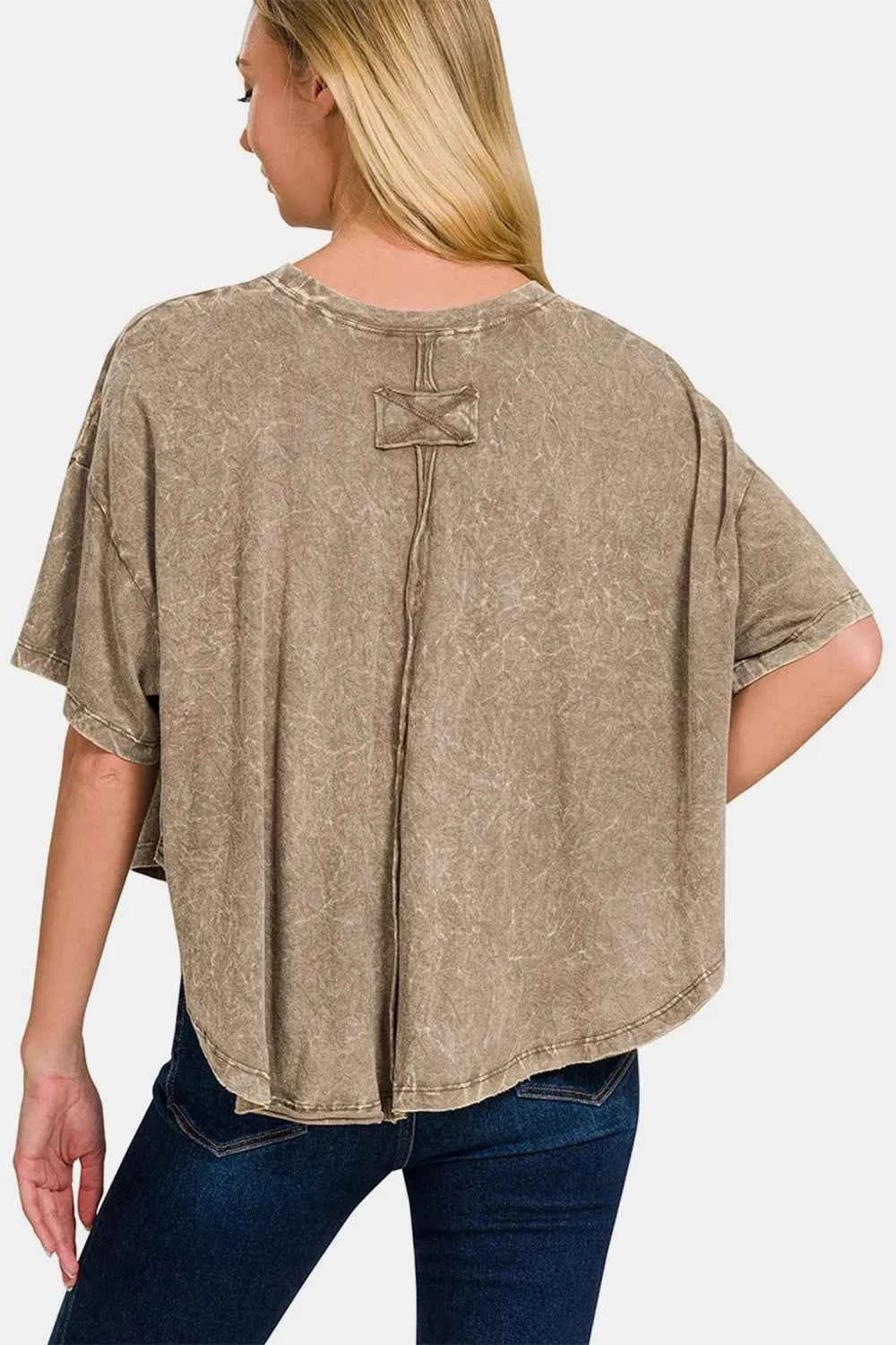 Zenana Washed Round Neck Drop Shoulder Cropped T-Shirt 0f87b62f-8957-40fd-a079-f82425fccff7-Max