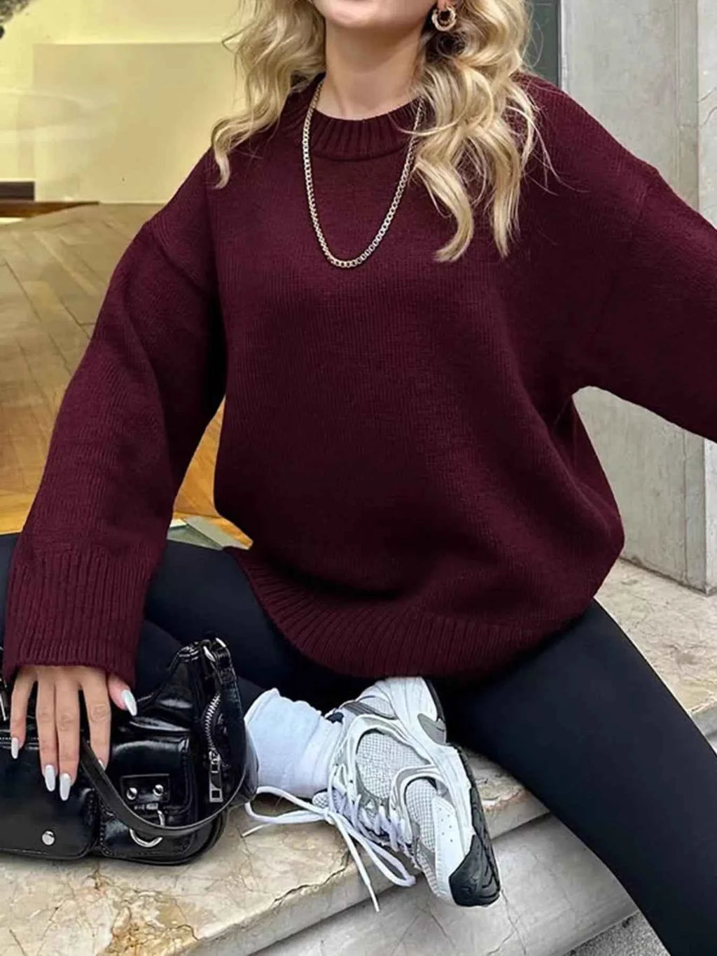 Ribbed Round Neck Dropped Shoulder Sweater 0fc2978643bb4e249e24617b3b2e2261-Max-Origin