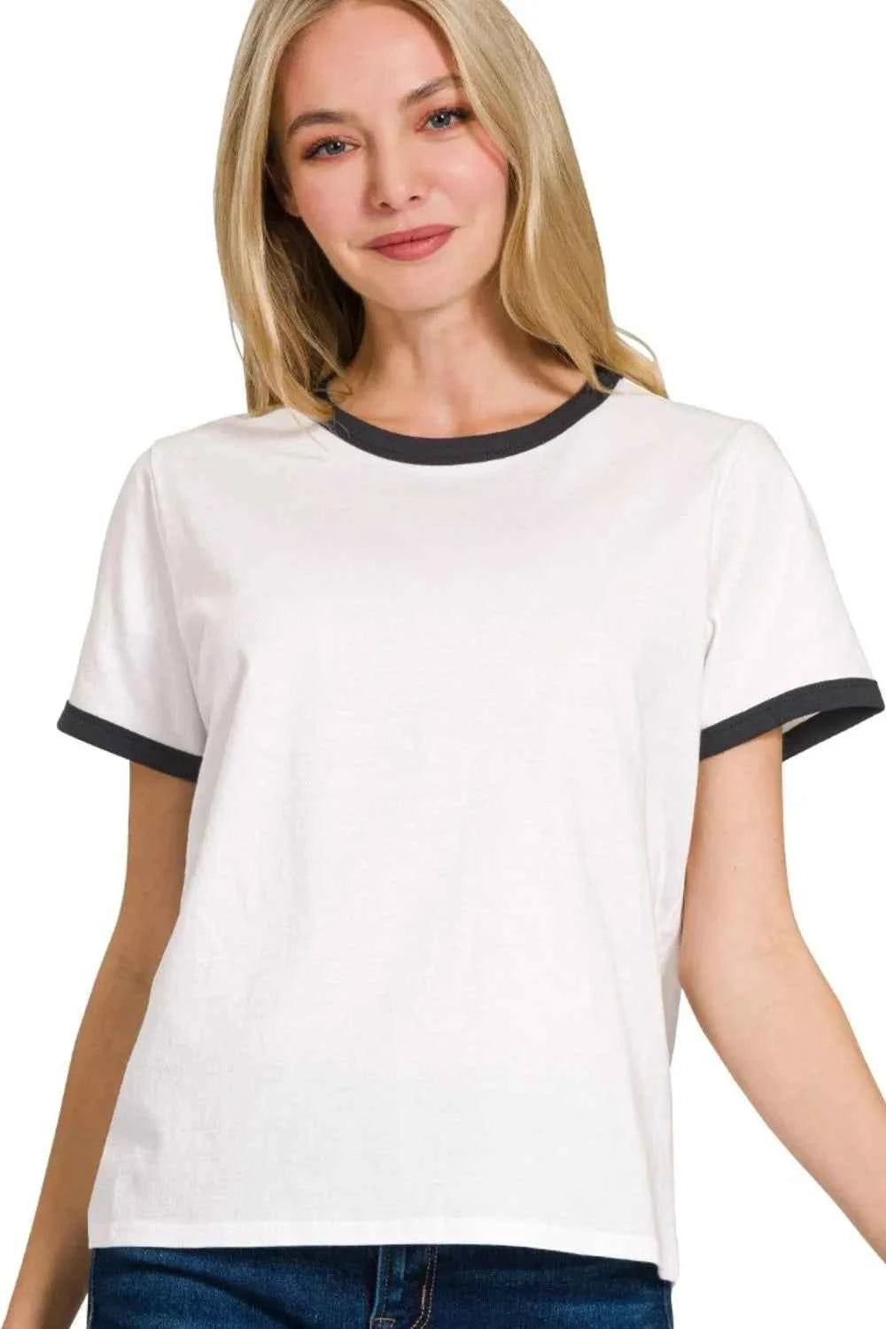 Zenana Contrast Binding Short Sleeve Tee Shirts Black 0ffed894-e910-4ac2-a91b-6784a39873cf-Max-Origin