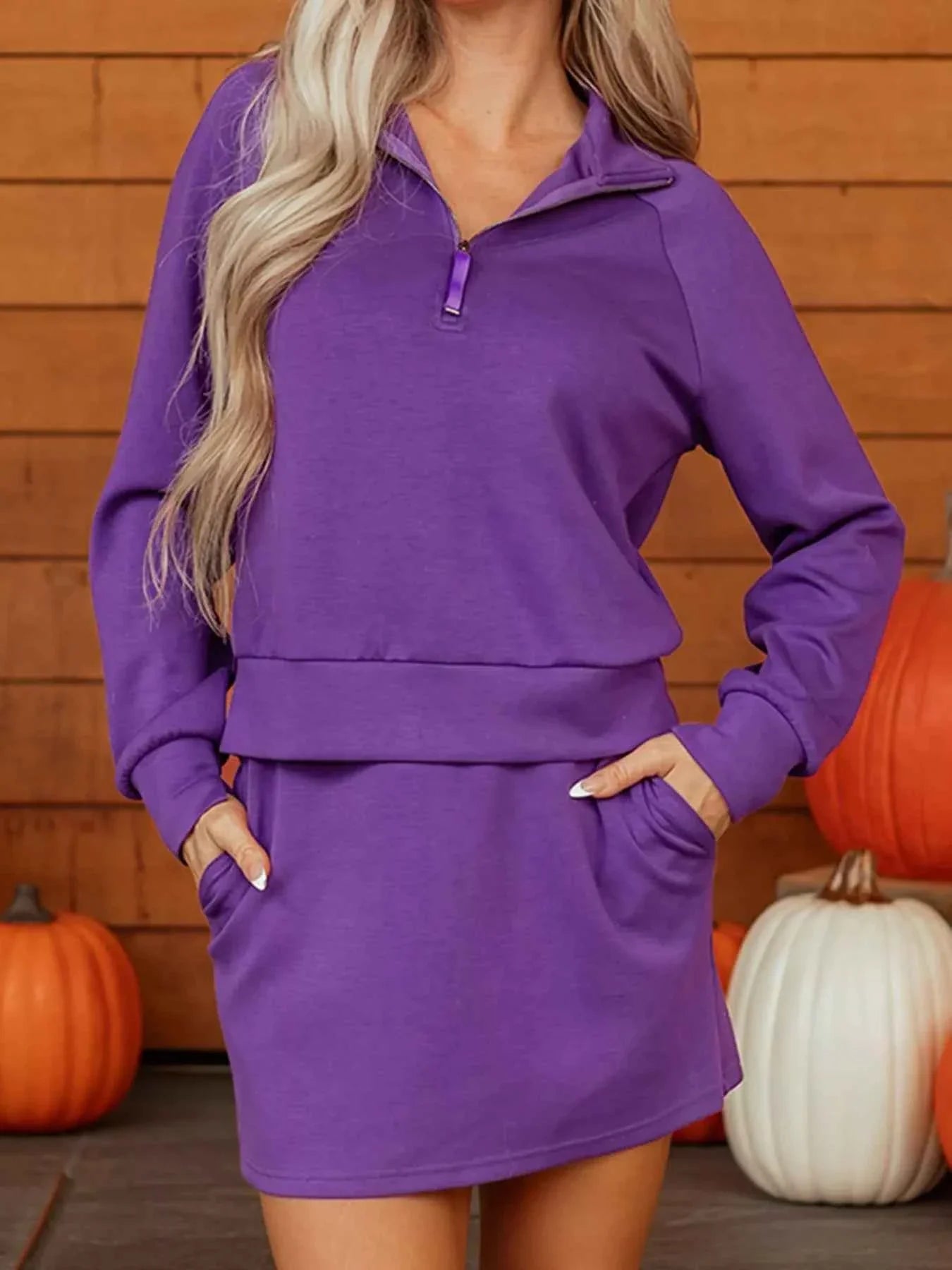 Half Zip Long Sleeve Top and Mini Skirt 2pcs Outfit Purple 10037d08-2c5a-460f-99c1-96d8c708a4dc-Max-Origin