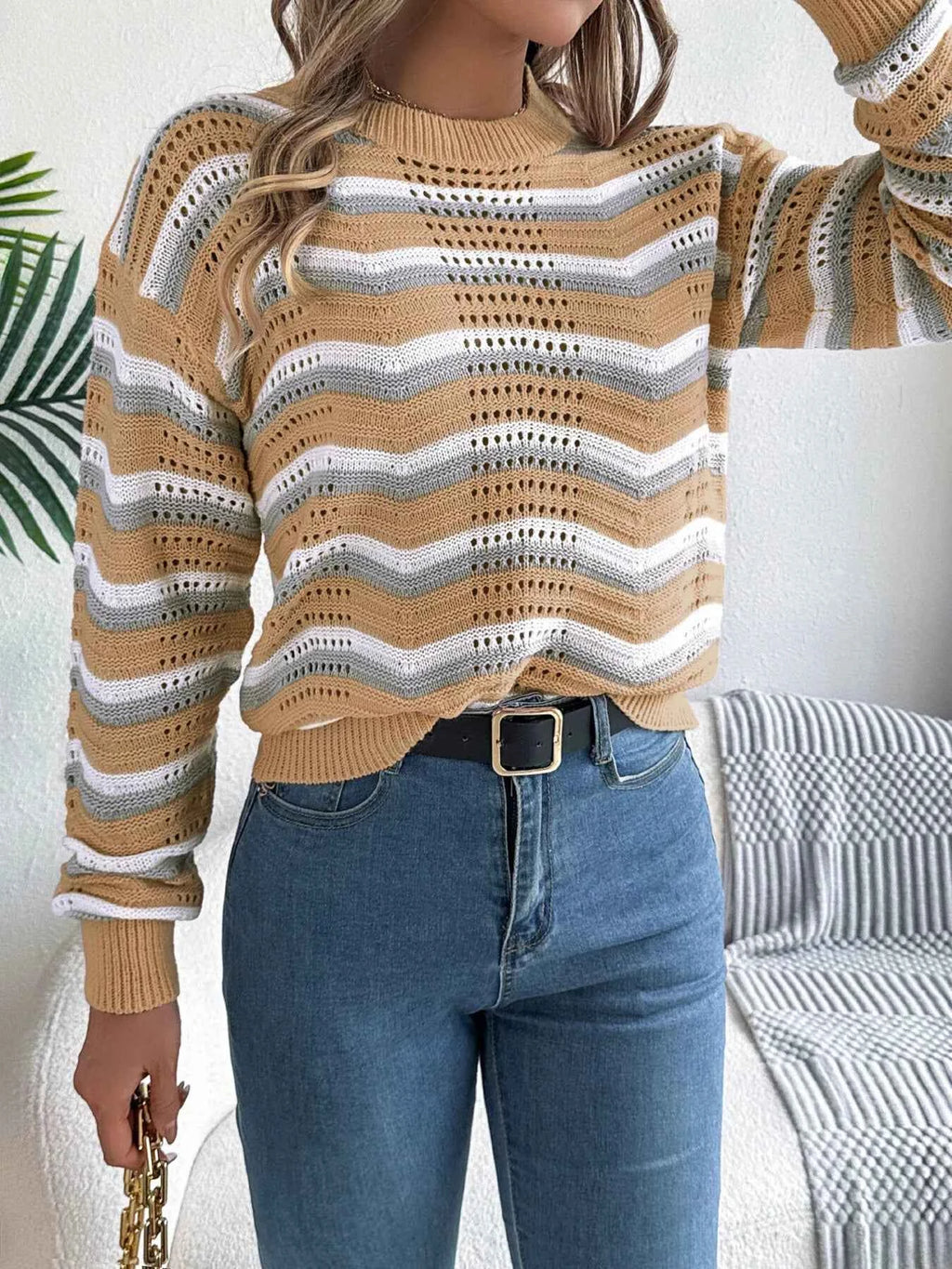 Striped Round Neck Long Sleeve Sweater 1007a156456947e993a840b643efde4c-Max-Origin