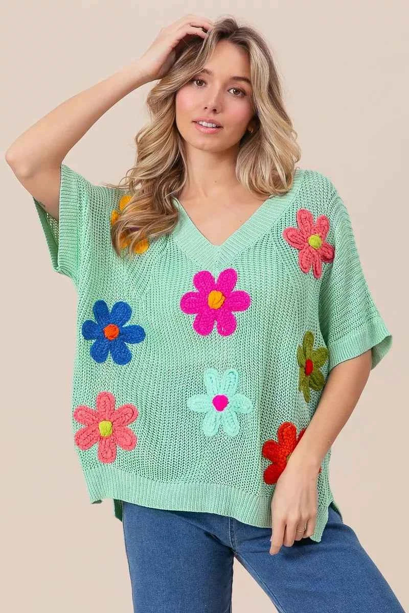 BiBi Flower Patches Dolman Sleeve Lightweight Sweater 10153903db9643dabf41798182379cfc-Max-Origin